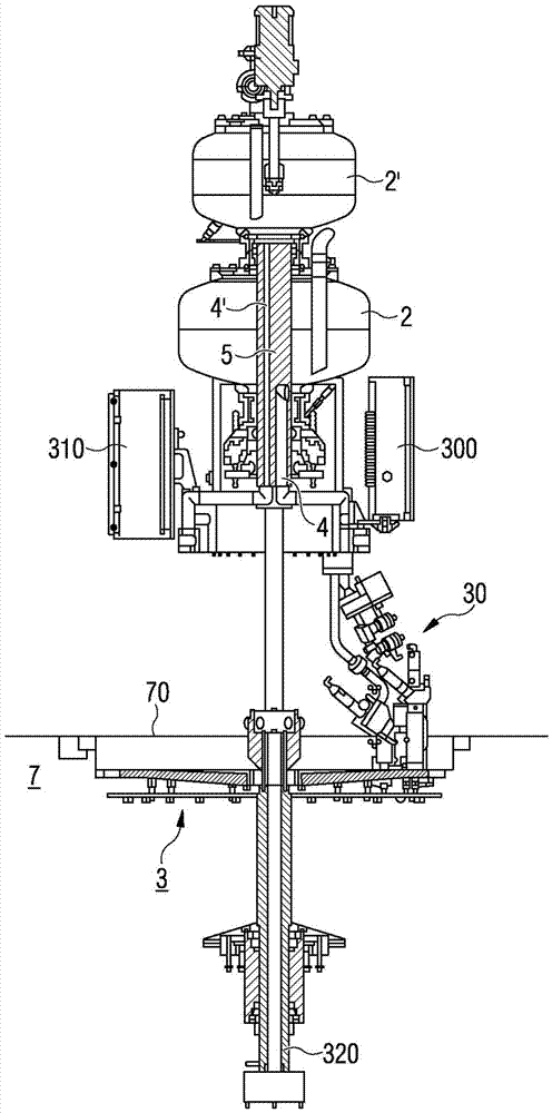 Device for filling at least one container with a filling product