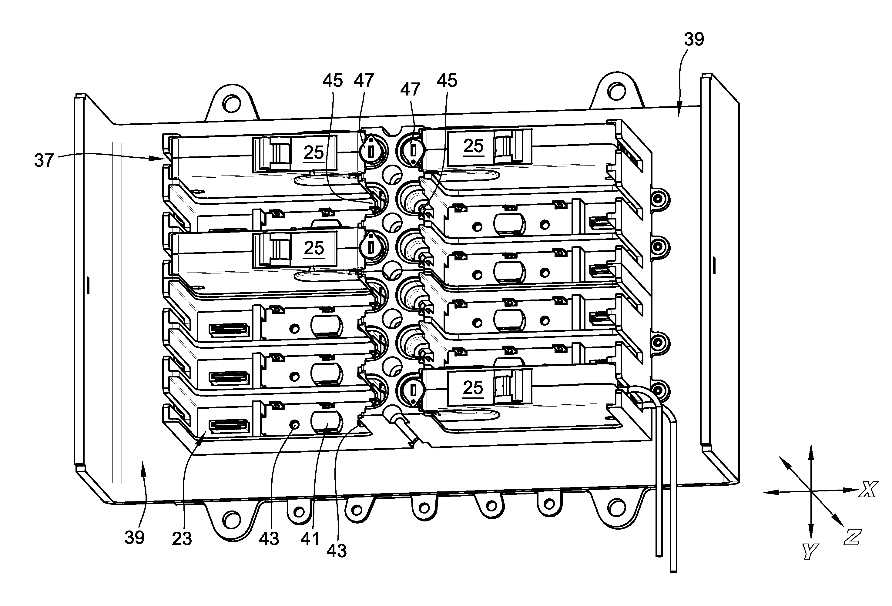 One axis shutter with a pin-based bus system for miniature circuit breaker load centers