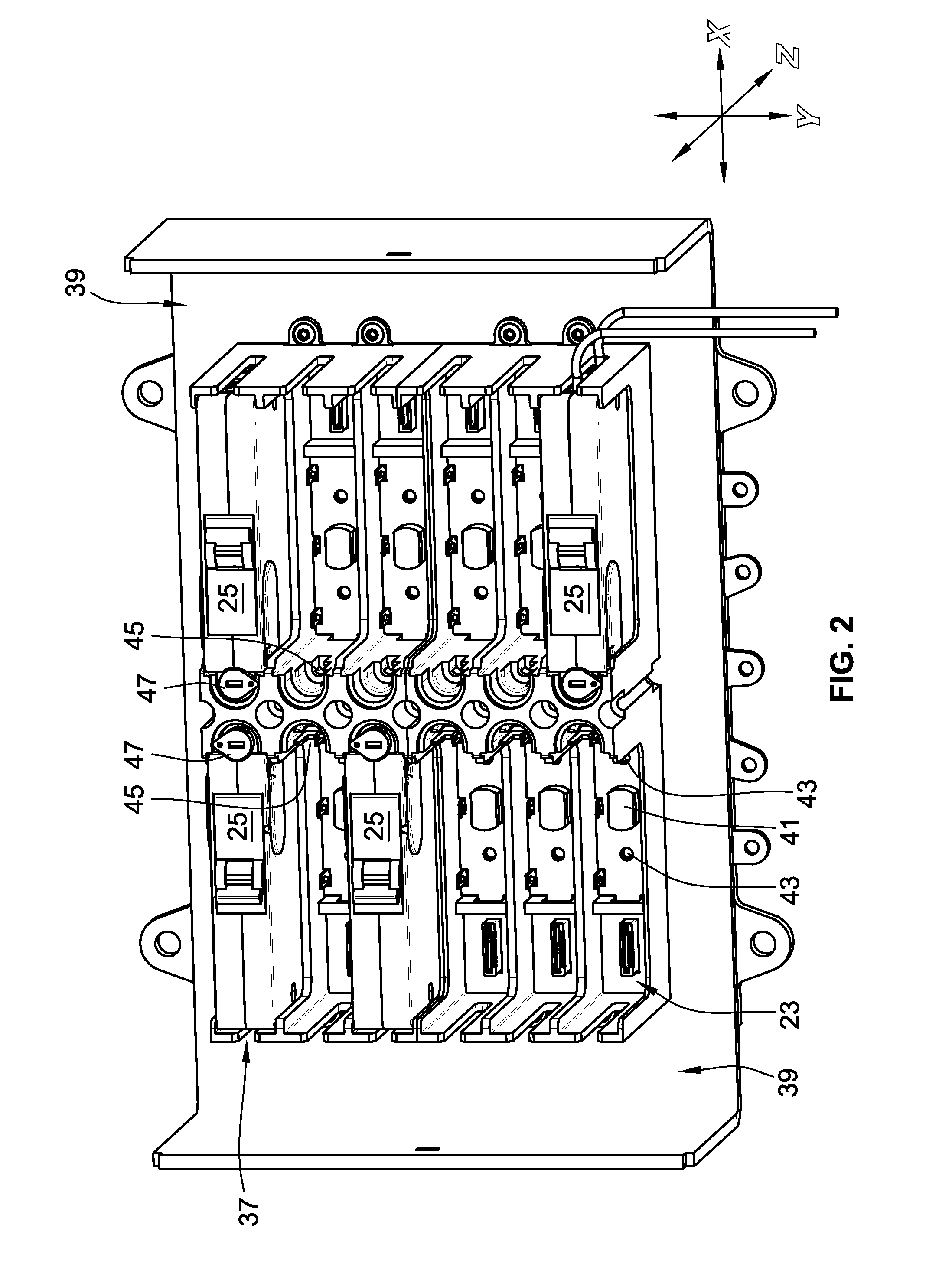 One axis shutter with a pin-based bus system for miniature circuit breaker load centers