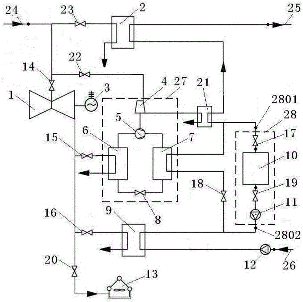 Cogeneration set for combining steam-driven heat pump with heat storage device and peak regulation method for cogeneration set