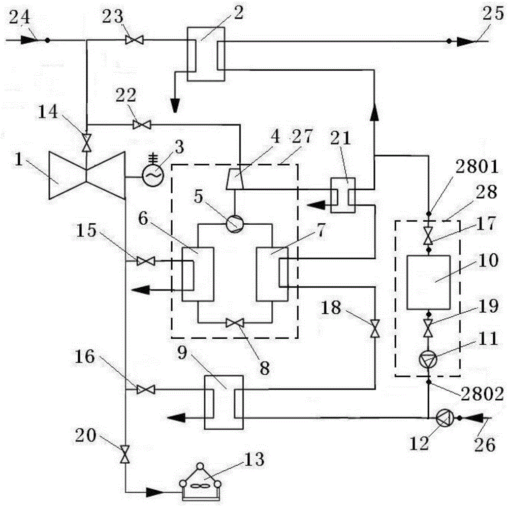 Cogeneration set for combining steam-driven heat pump with heat storage device and peak regulation method for cogeneration set