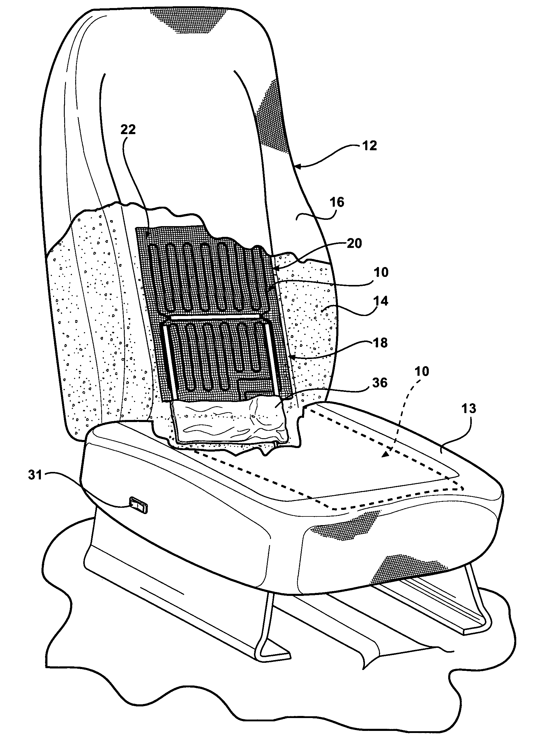 Arrangement and method for providing an air flow within an upholstered seat