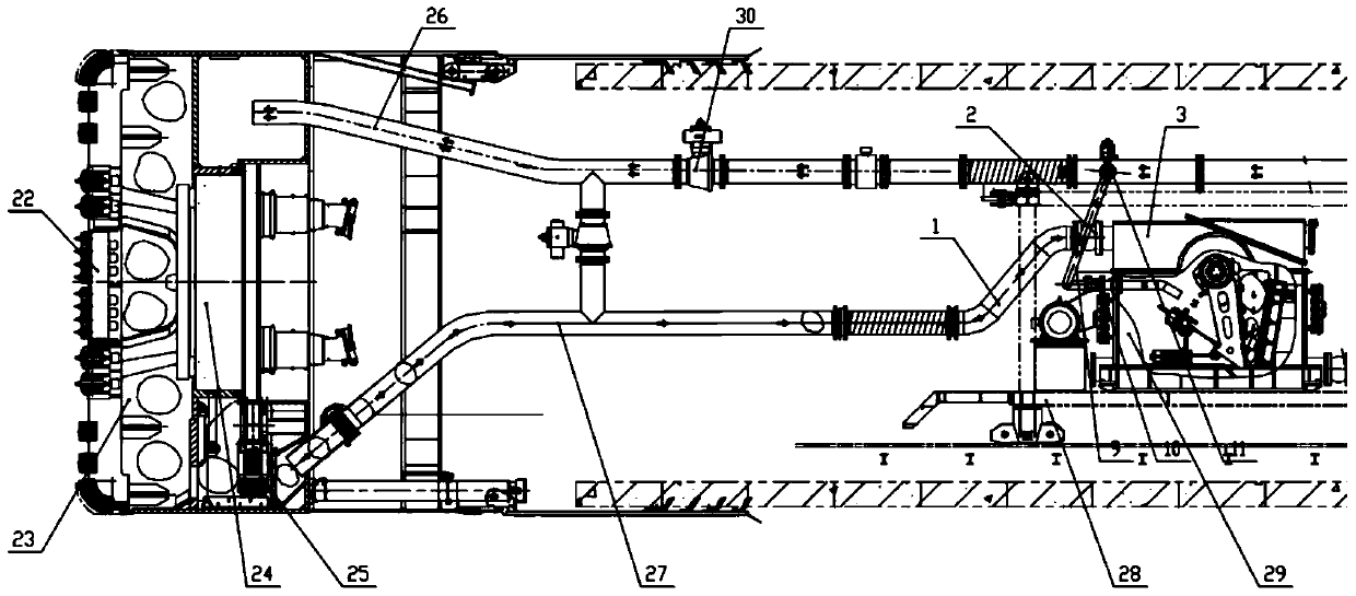 A muddy water circulation and stone crushing method for a shield machine