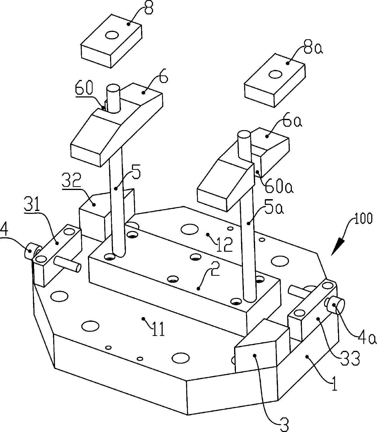 Positioning clamp for clamping hub side modules