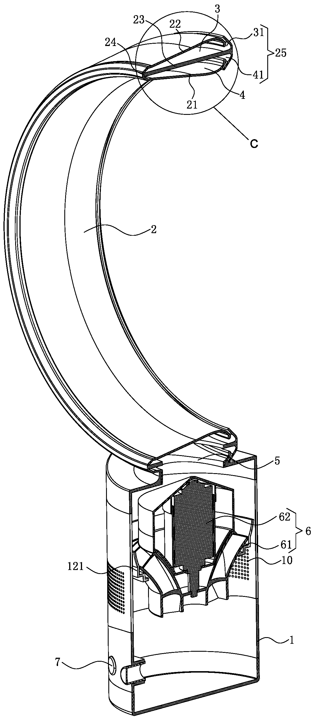 Double-channel bladeless fan