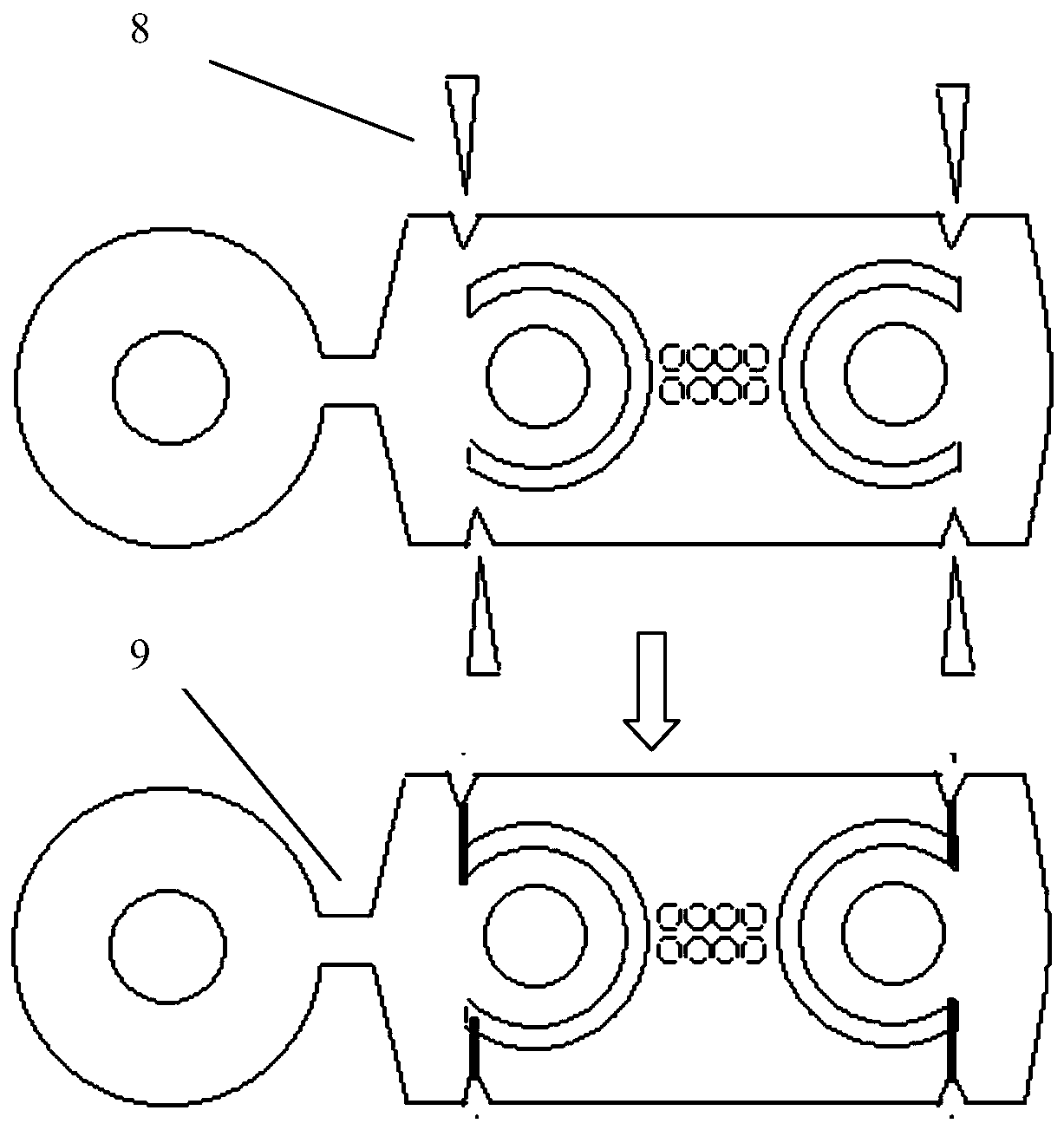 Self-supporting type indoor and outdoor easily-branched optical cable and extrusion mold thereof