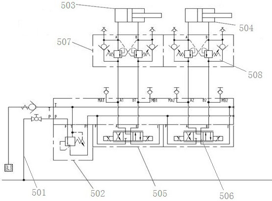 Hydraulic control system of excavating device of cantilever tunneling machine