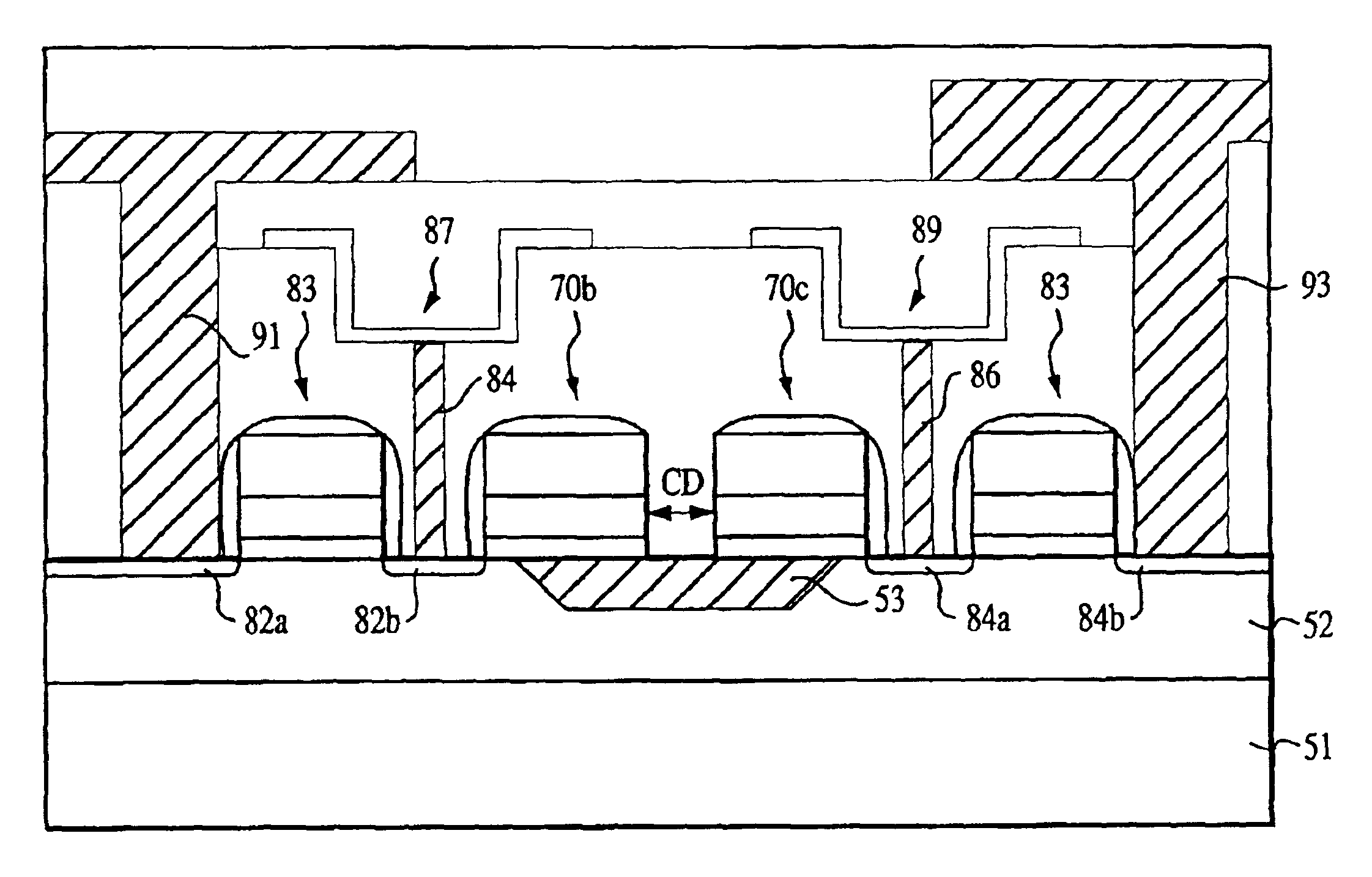 Minimally spaced gates and word lines