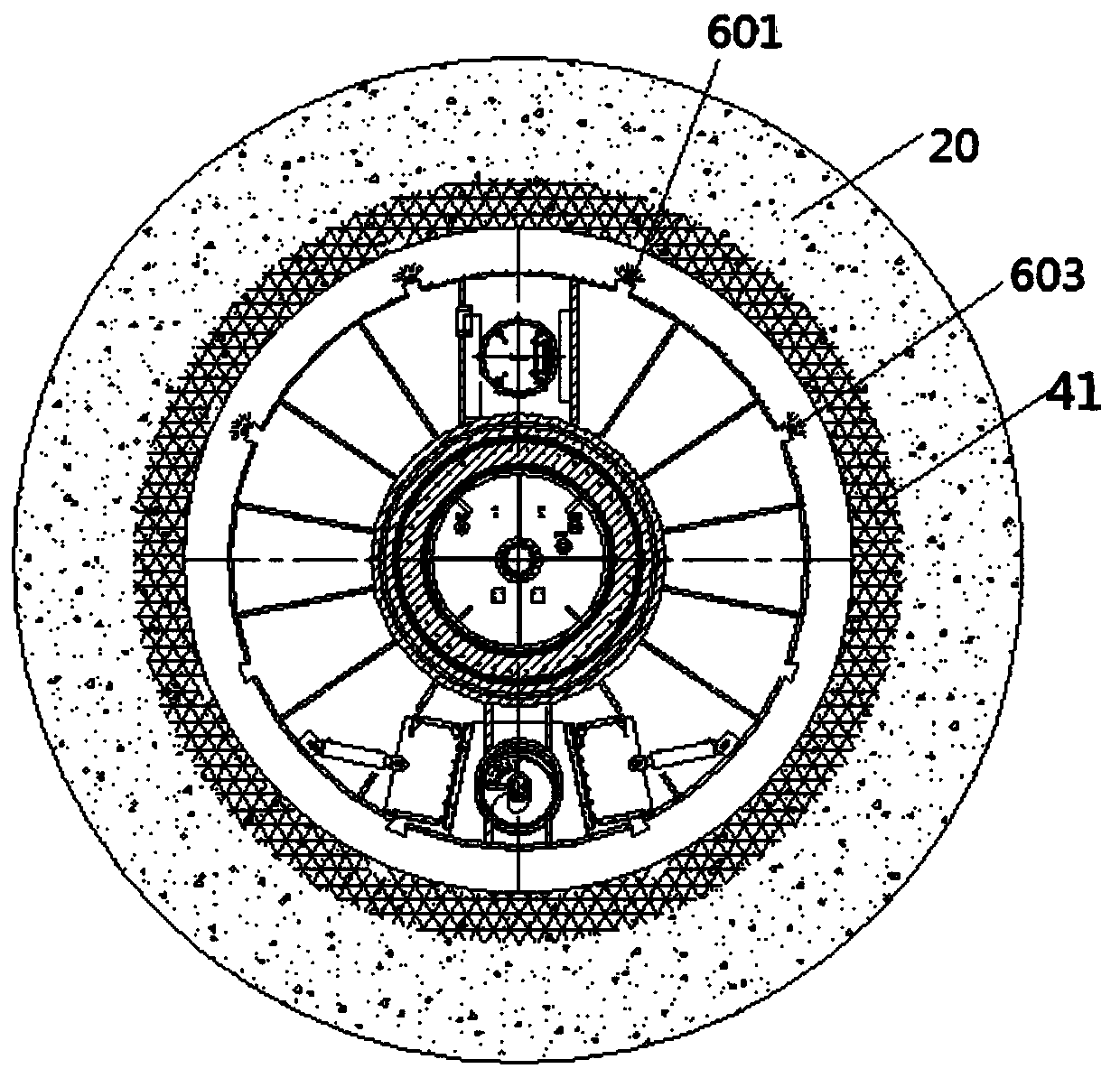 Shield grouting structure for shield excavating of water-rich sandy cobble stratum and construction method