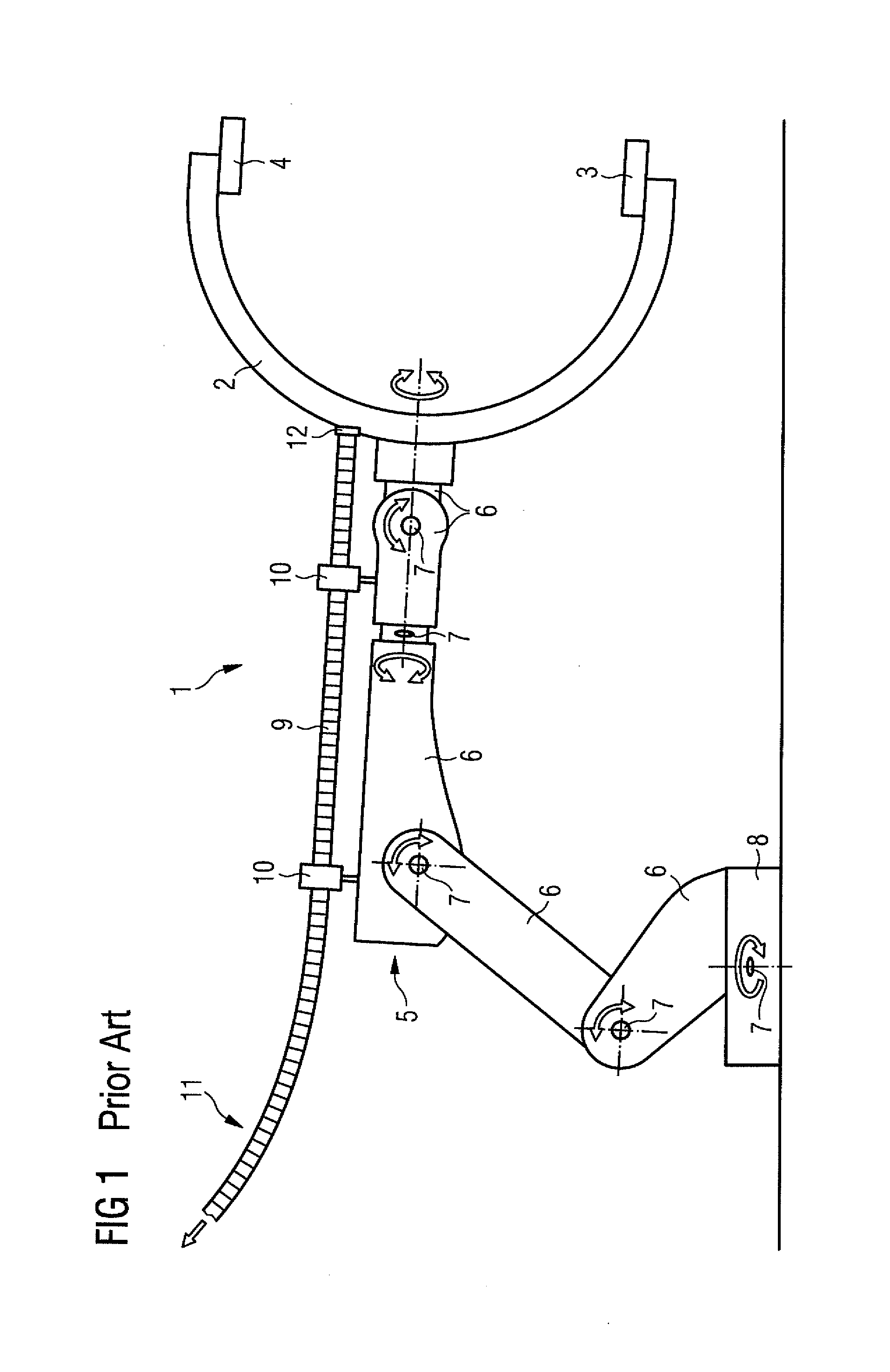 Robot arrangement with a guide element for supply lines