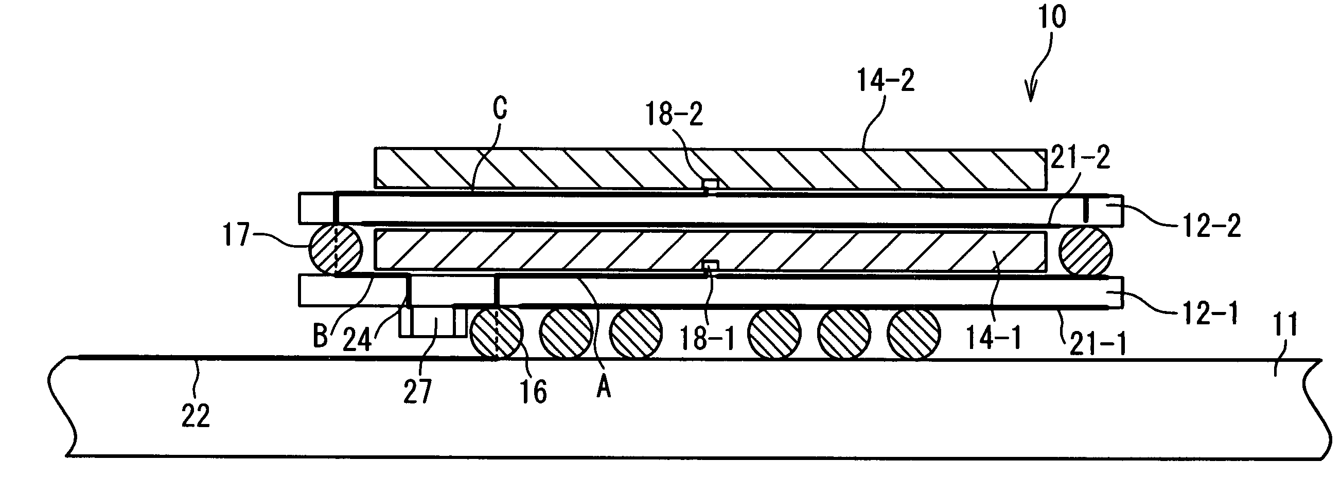 Stacked semiconductor device and semiconductor memory module