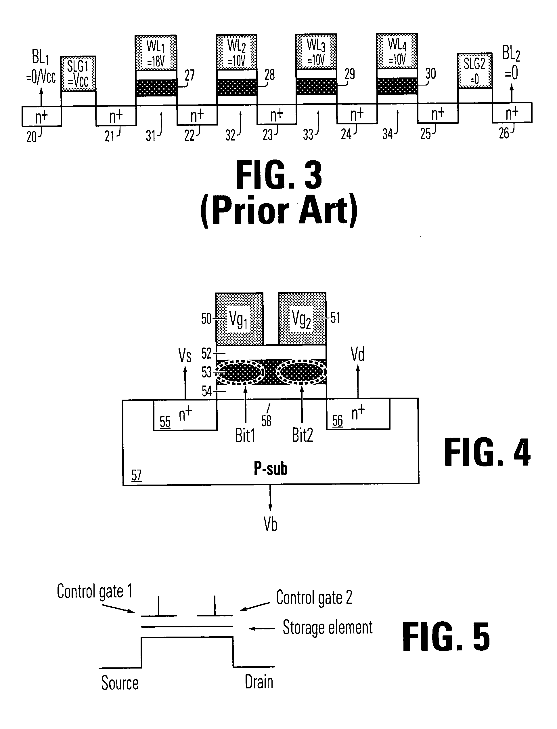 Charge trapping non-volatile memory with two trapping locations per gate, and method for operating same