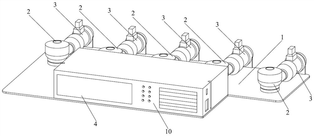 Pneumatic pollination control device and method for large row ratio hybrid rice seed production