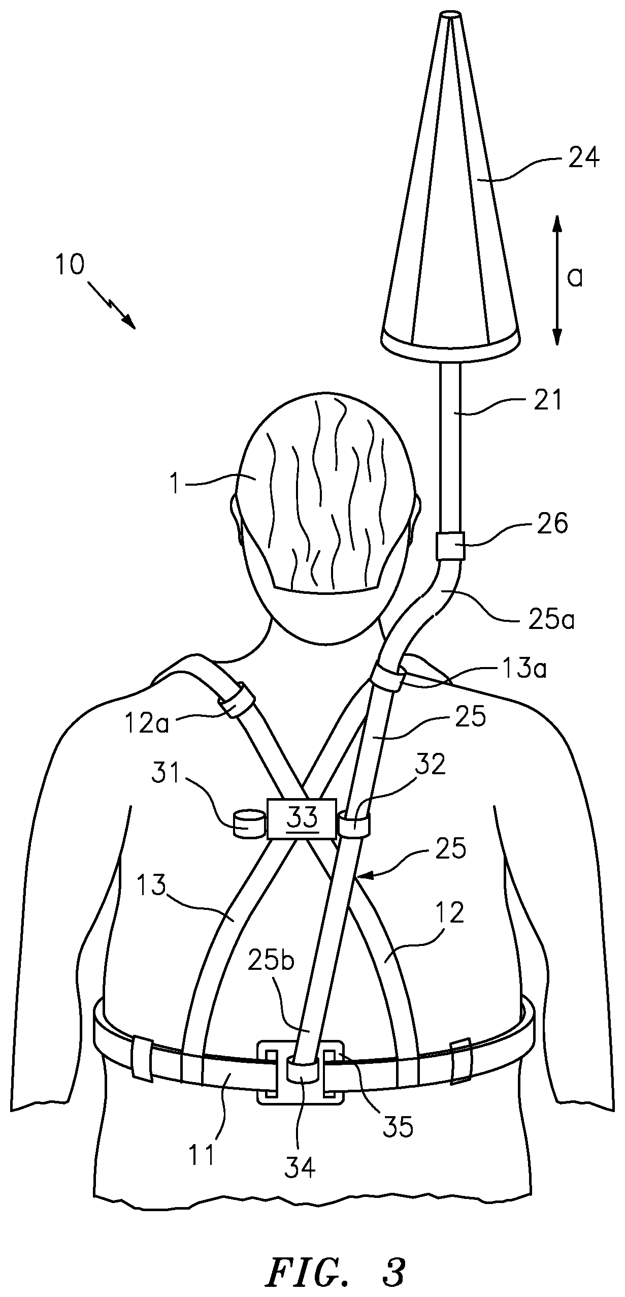 High visibility vest with hands free umbrella device