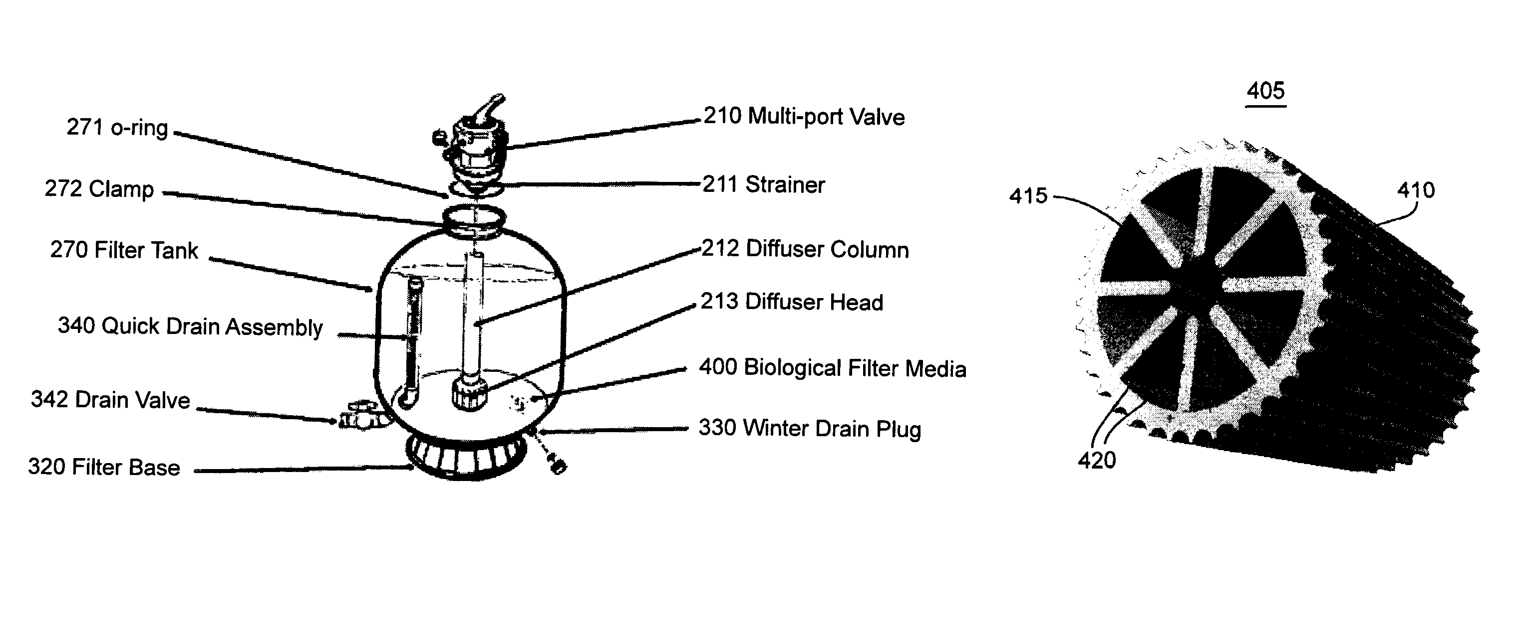 See-thru self cleaning biological filter system for aqua-culture