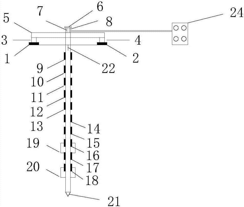 Test device for researching influence of interval between enlarged ends on bearing capacity of base-enlarged uplift pile