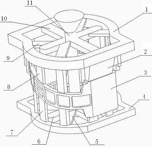 Space curve type casting anti-deformation box cage structure and machining method