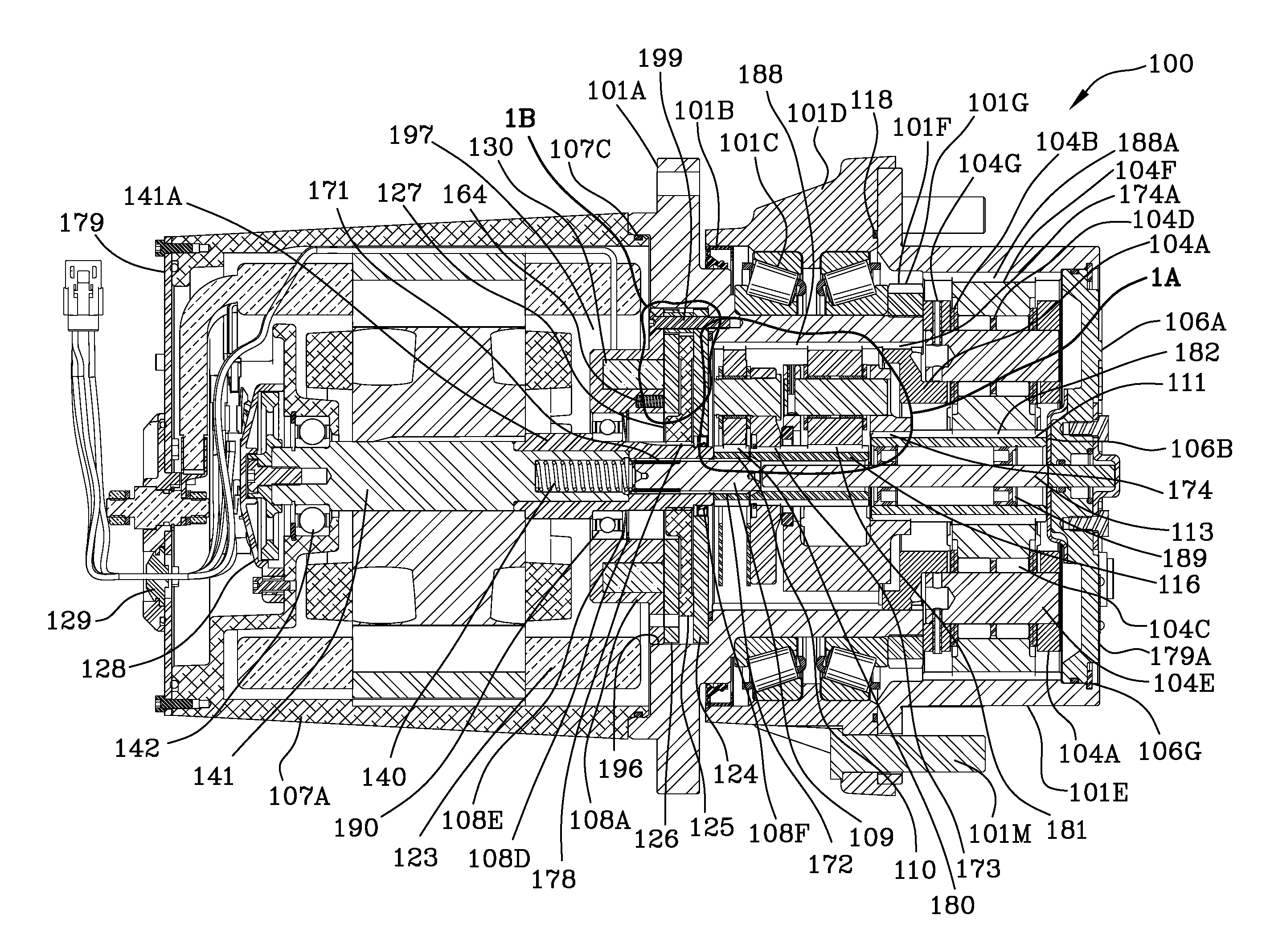 Gear reducer electric motor assembly with internal brake