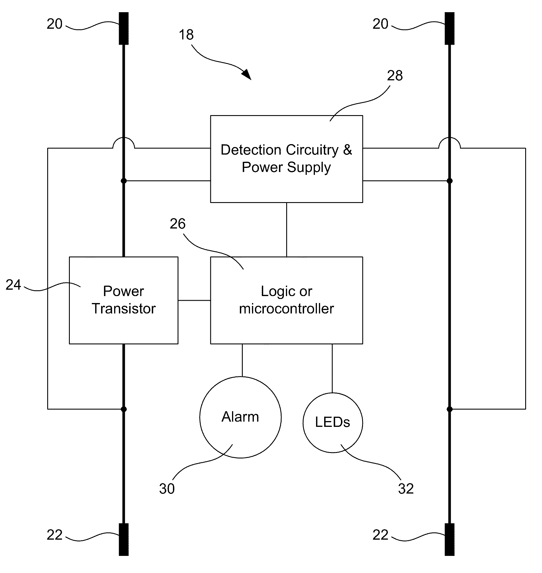 Low-Voltage Connection with Safety Circuit and Method for Determining Proper Connection Polarity