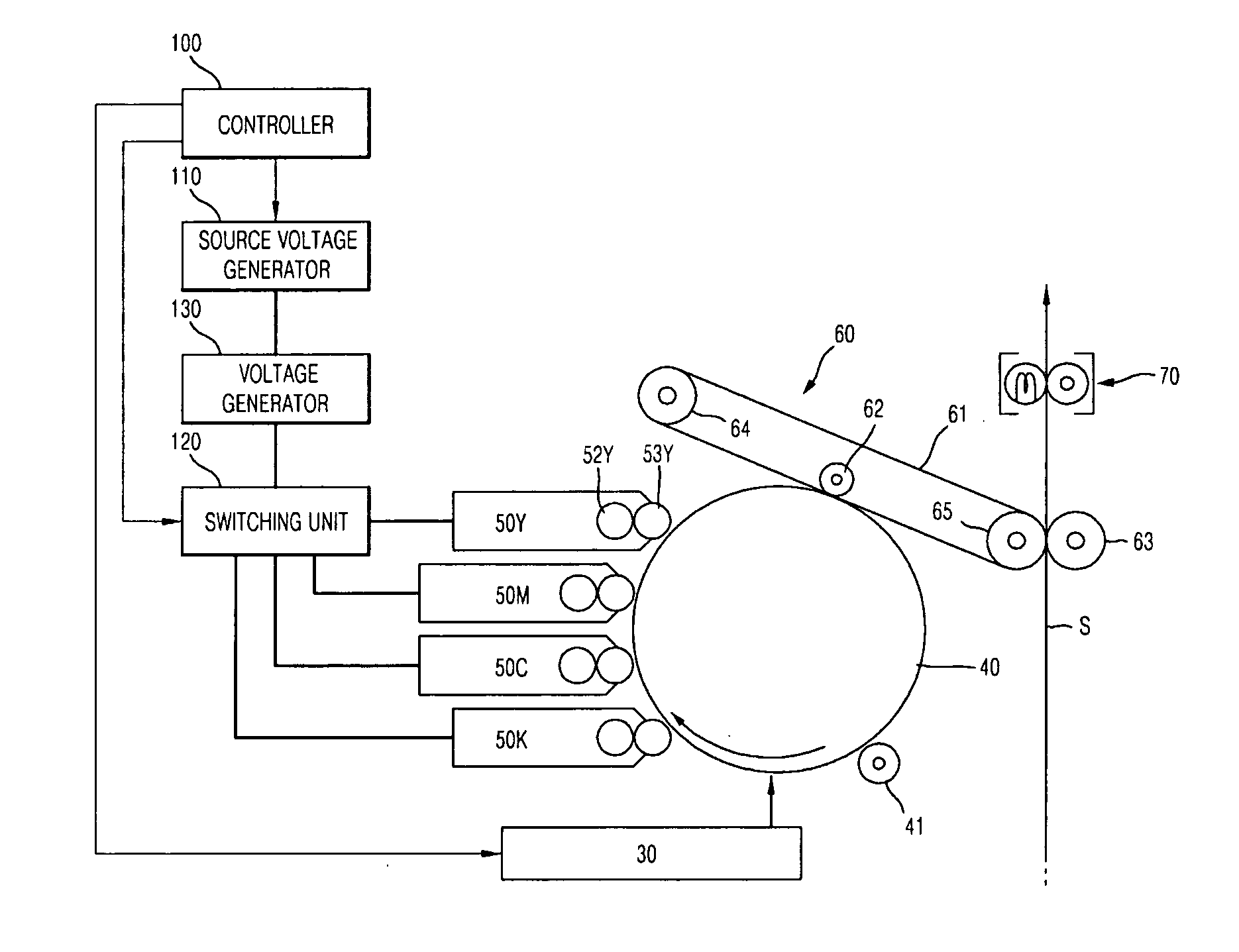 Image forming apparatus with developing units having different voltage levels