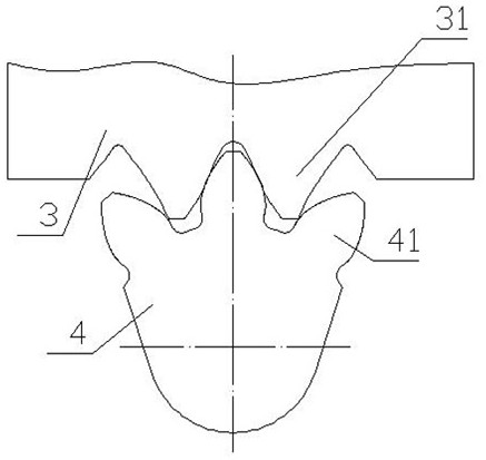 Rack gear-sector pair with variable transmission clearance characteristic and automobile steering gear