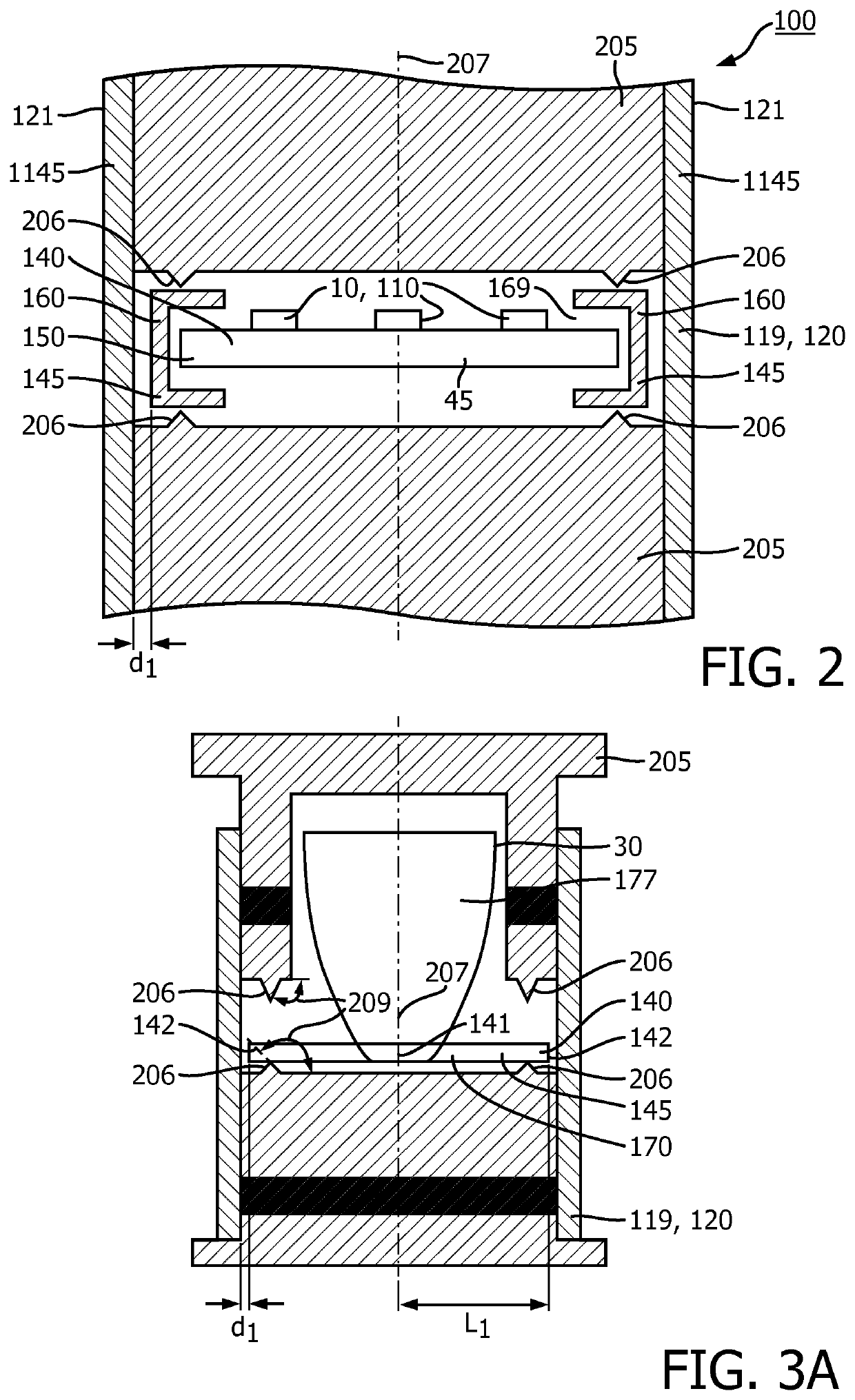 Lighting device, lighting device element, and processes for the production thereof