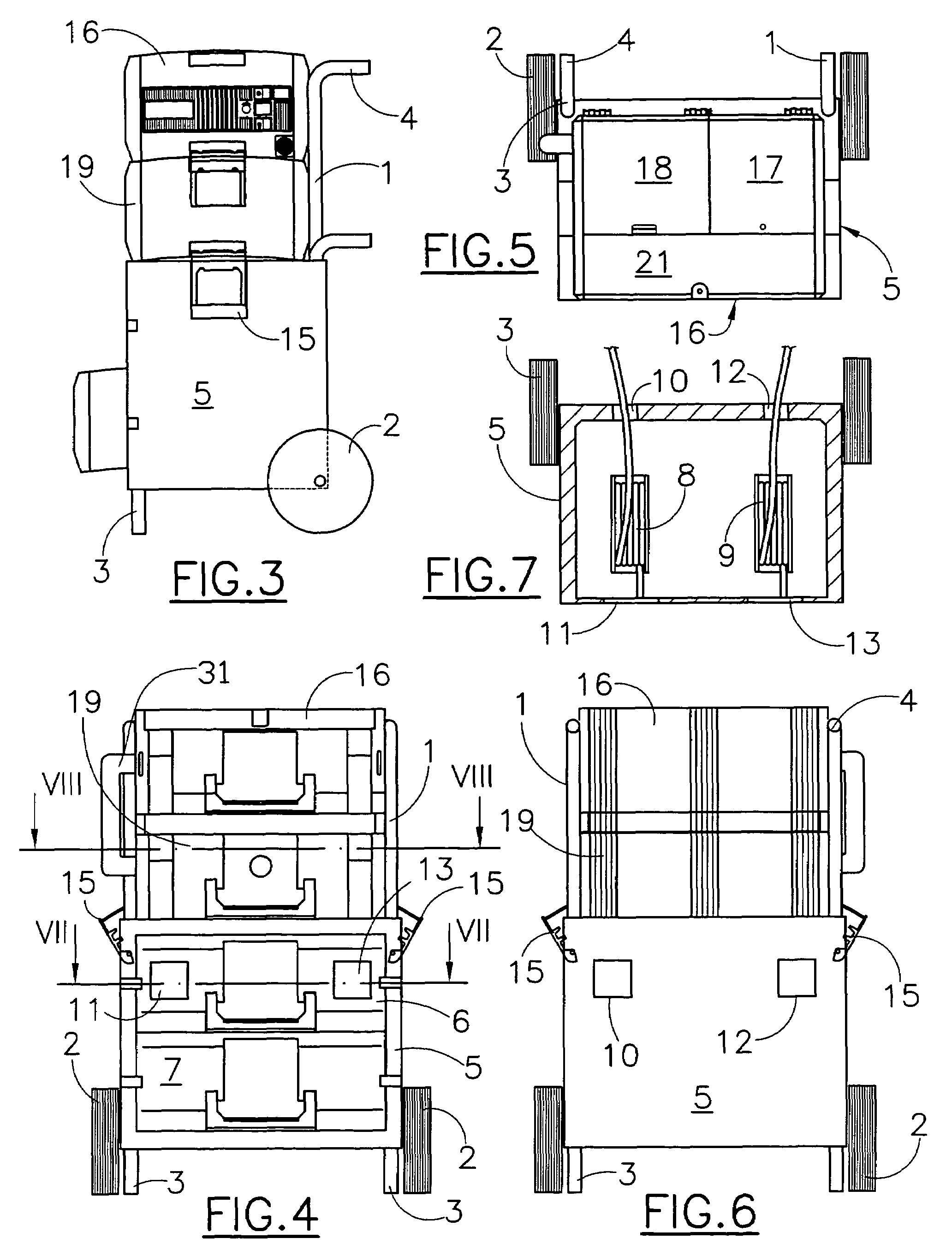 Mobile unit with drawers and detachable dust suction system