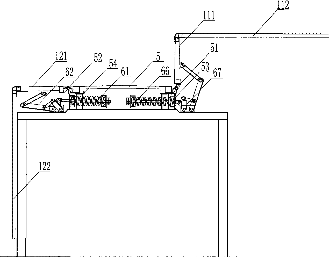 Wing opening box and trucks and container equipped therewith