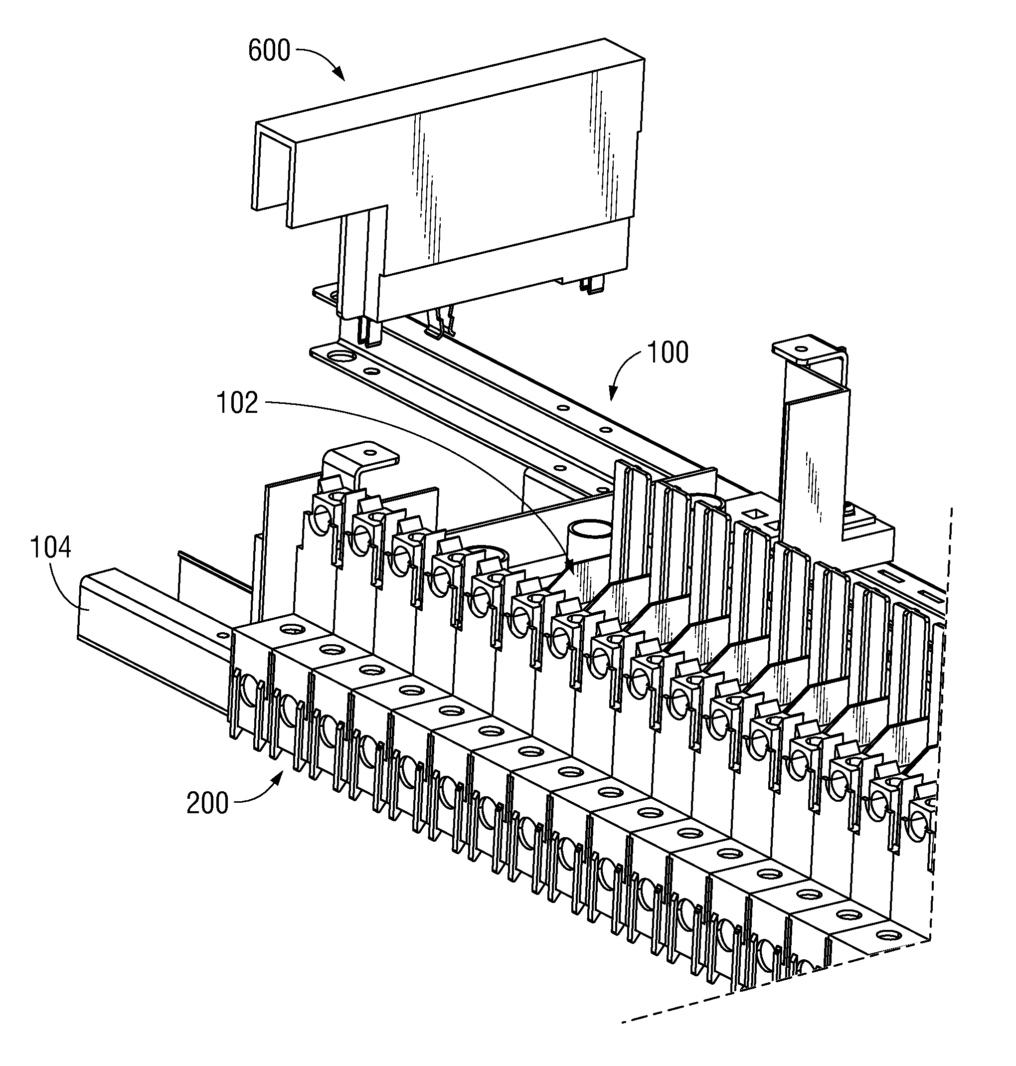 Breaker-operated electrical connection shutter for panelboards