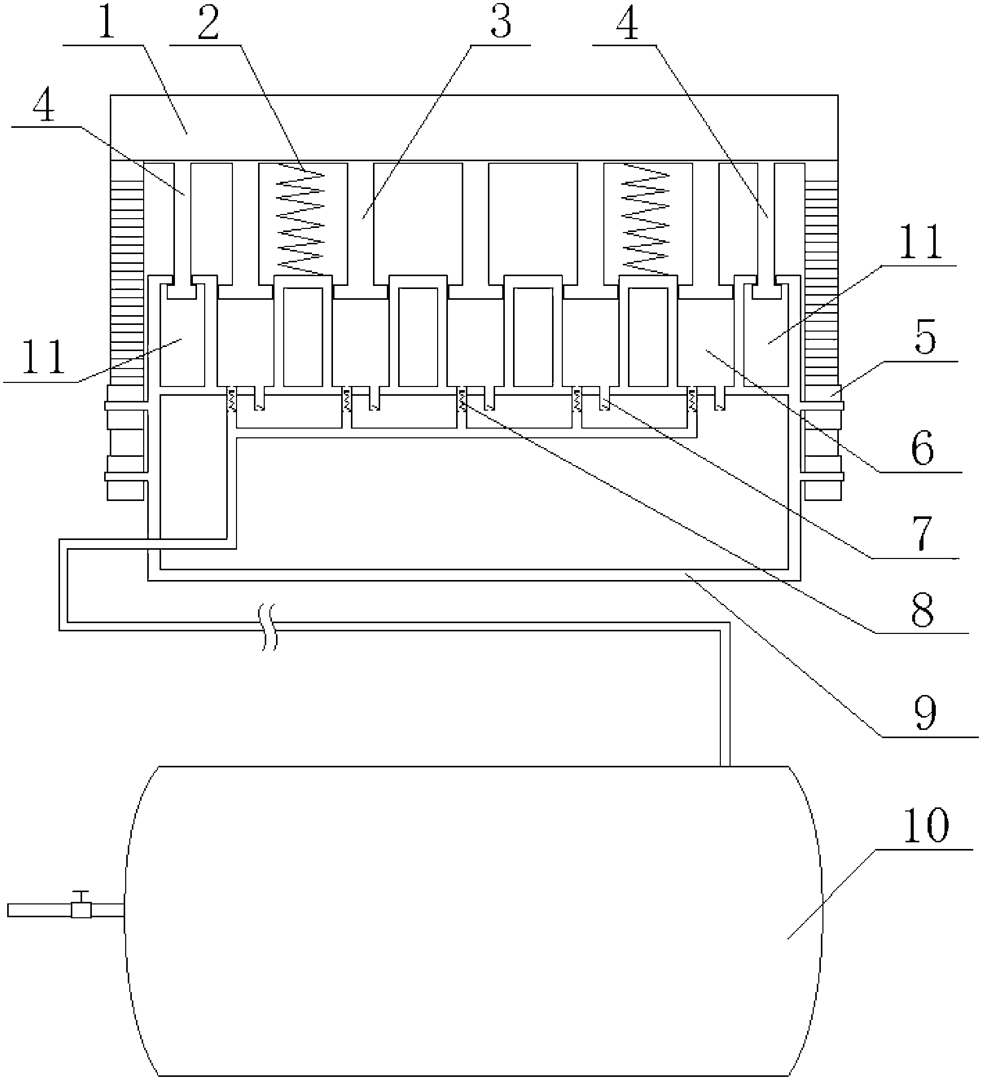 Air compression energy storing device for road