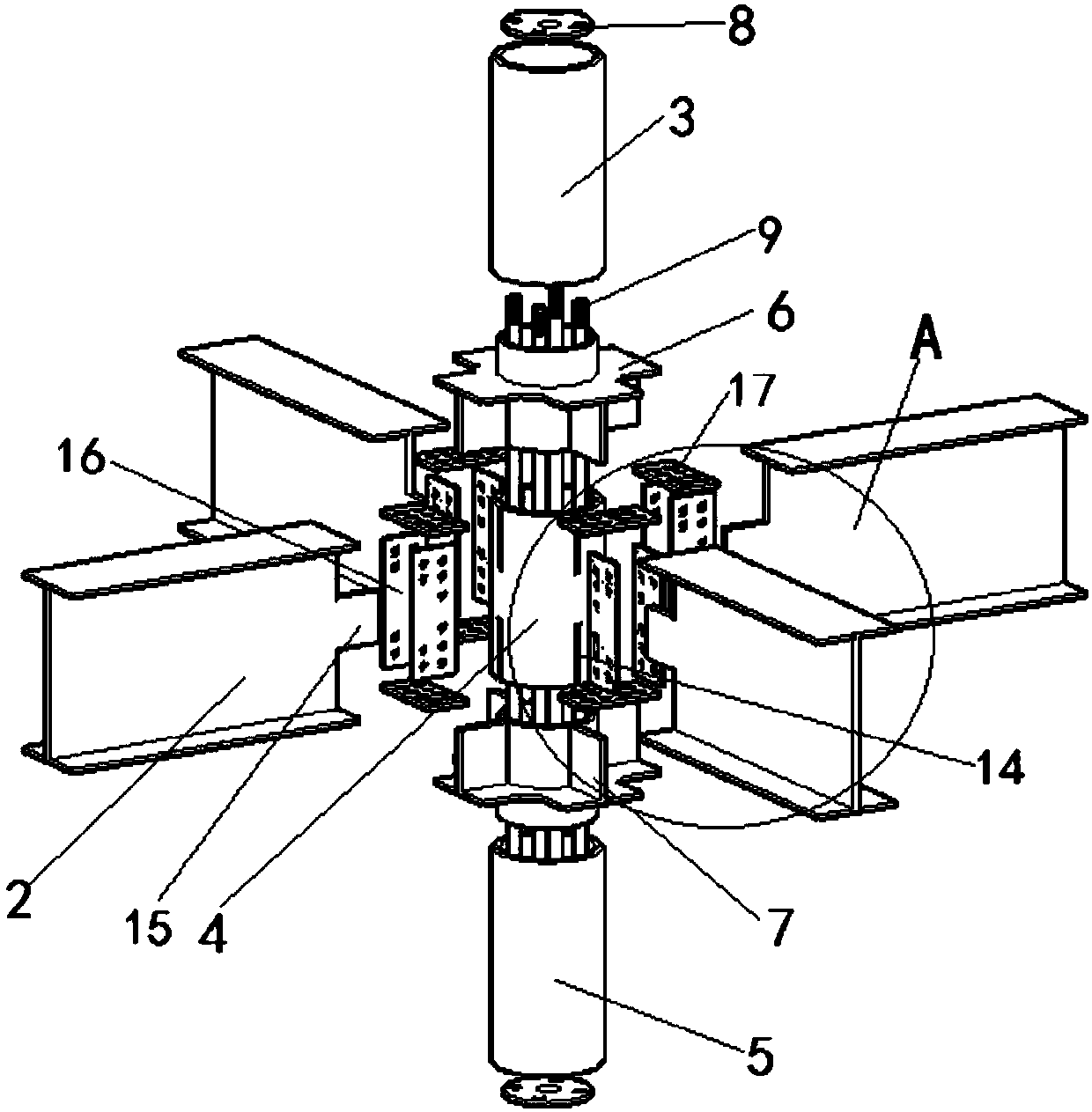 Fabricated self-recovery round steel pipe concrete combination node