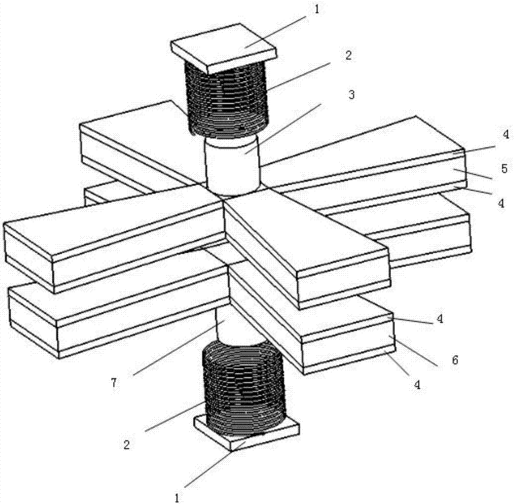 Magnetic force effect-based parallel composite beam piezoelectric-electromagnetic energy capture device