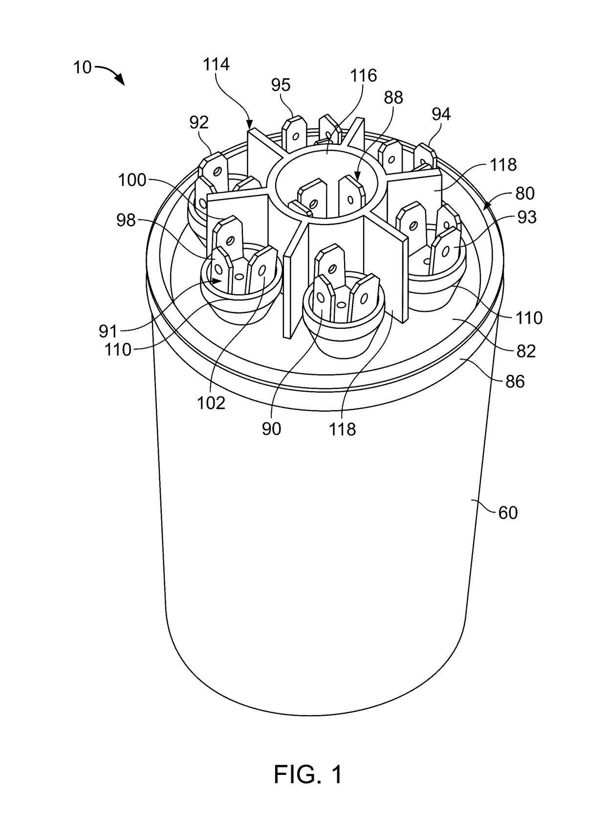 Capacitor with multiple elements for multiple replacement applications