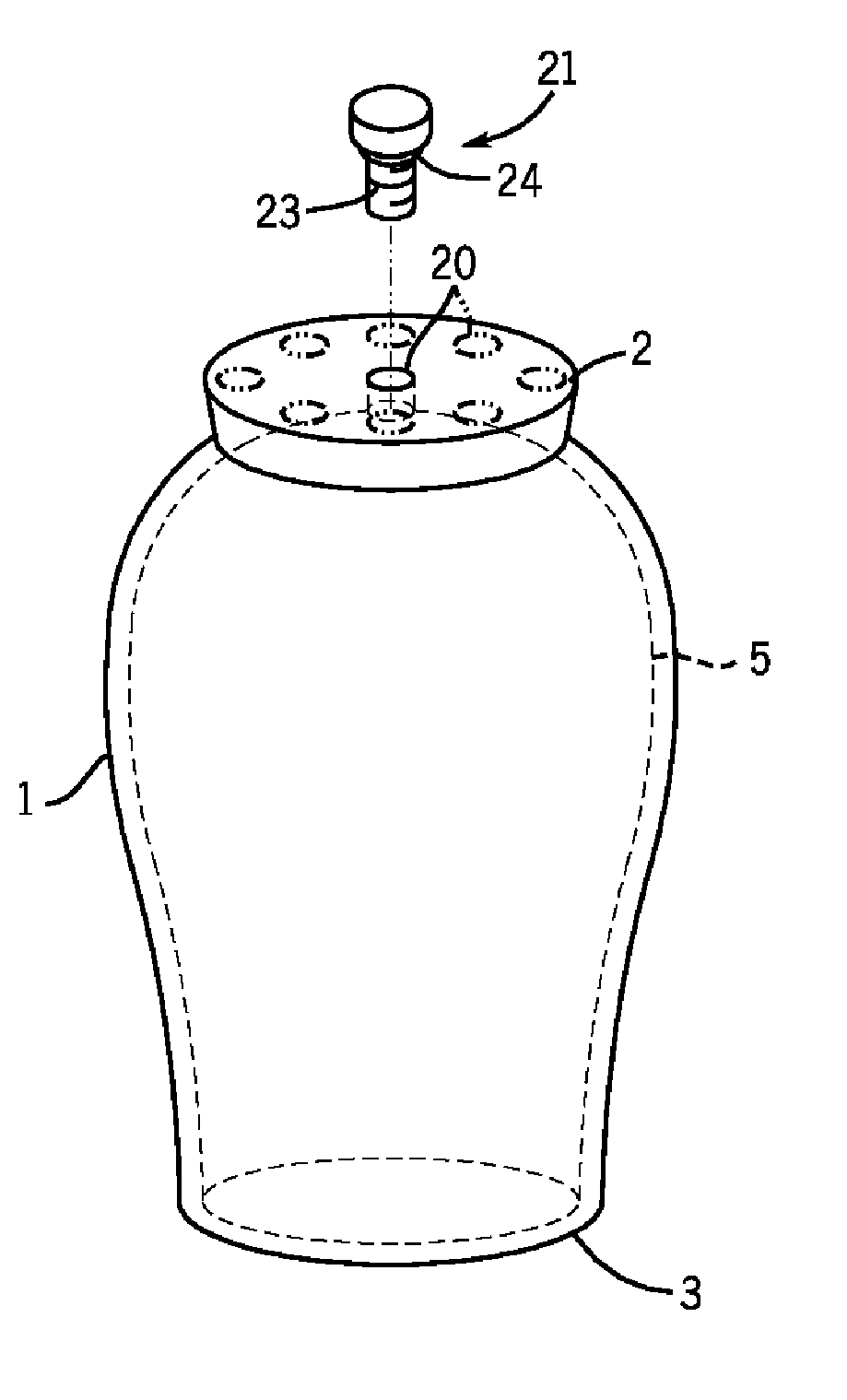 Urn with novel securing device