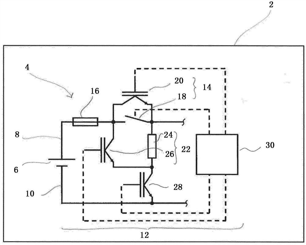 Separating device for interrupting a direct current of a current path, and on-board electrical system of a motor vehicle