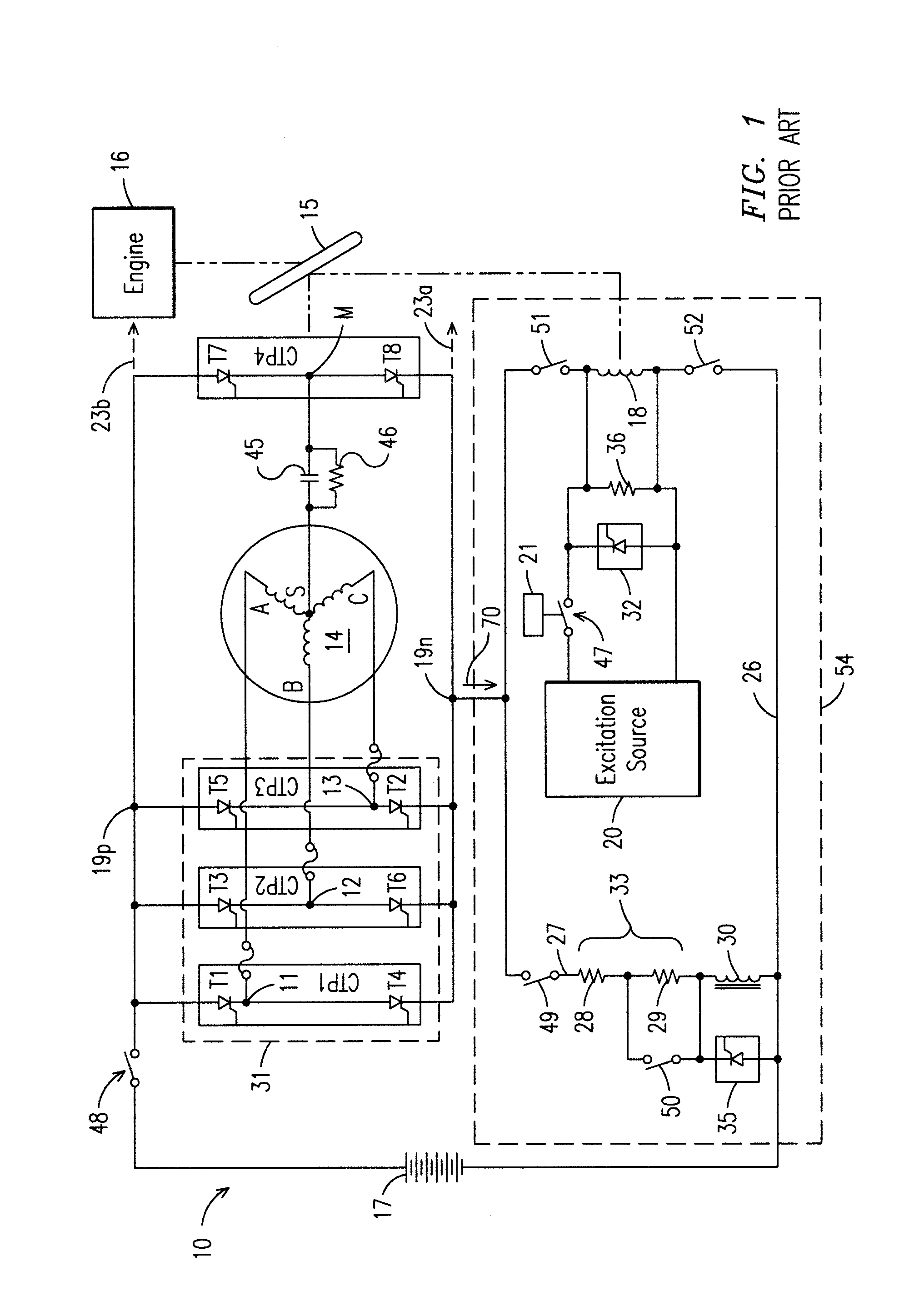 Circuit and Method for Reducing a Voltage Being Developed Across a Field Winding of a Synchronous Machine