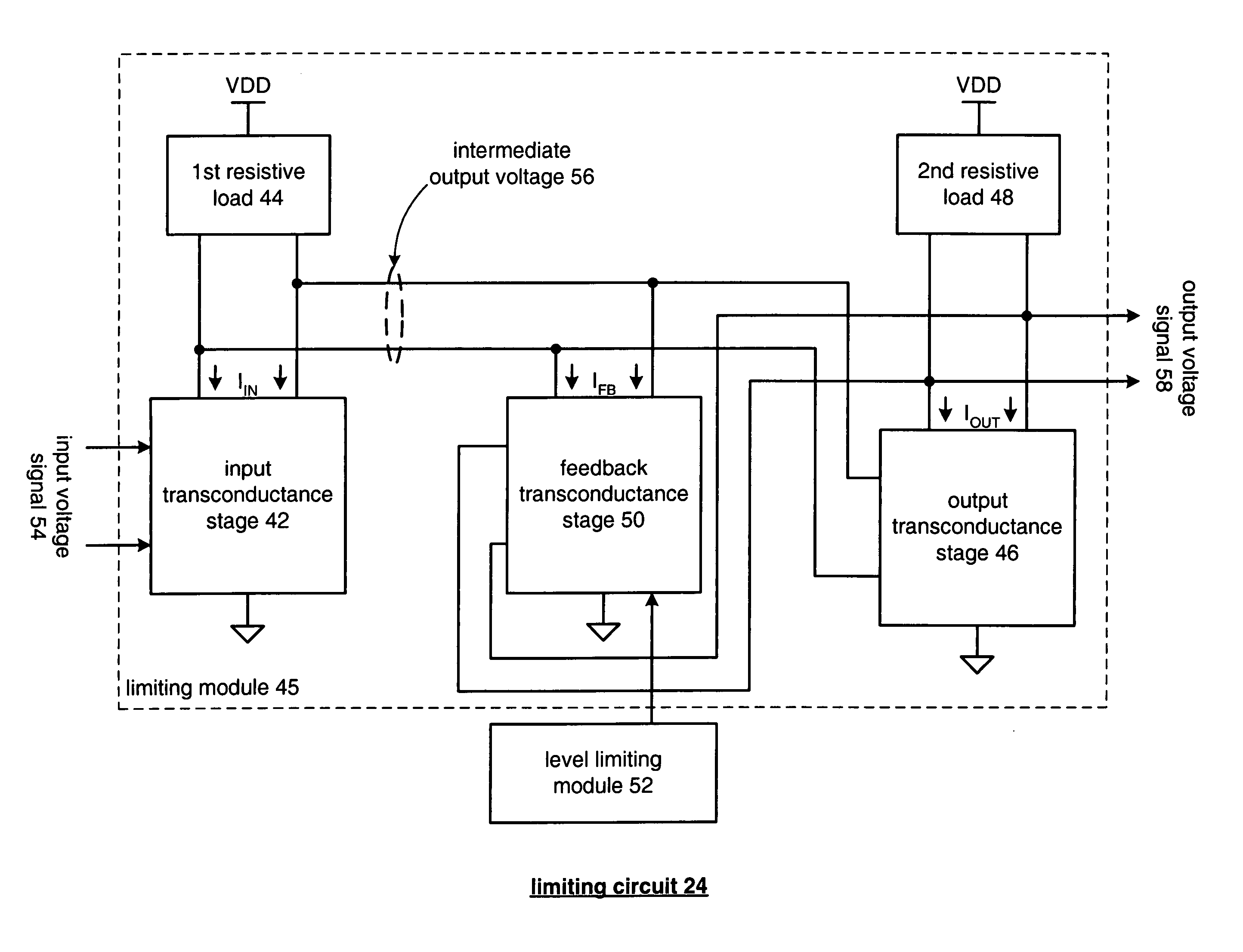 Limiting circuit with level limited feedback