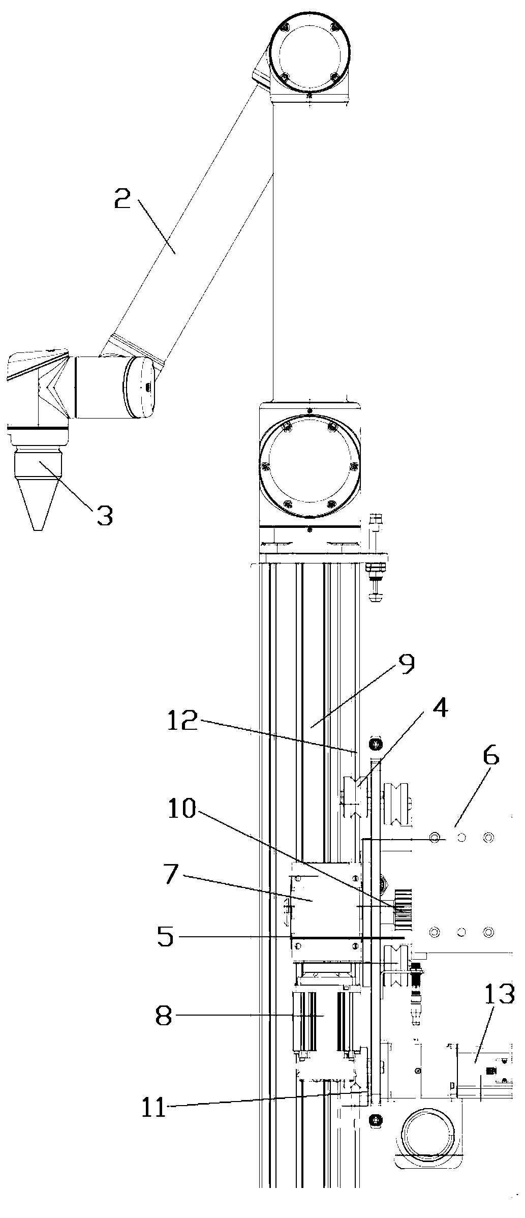 Spraying device integrating climbing frame and rail robot