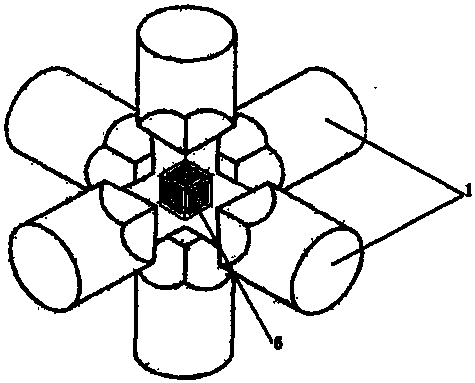 Hinged cubic press first-stage pressure increasing device