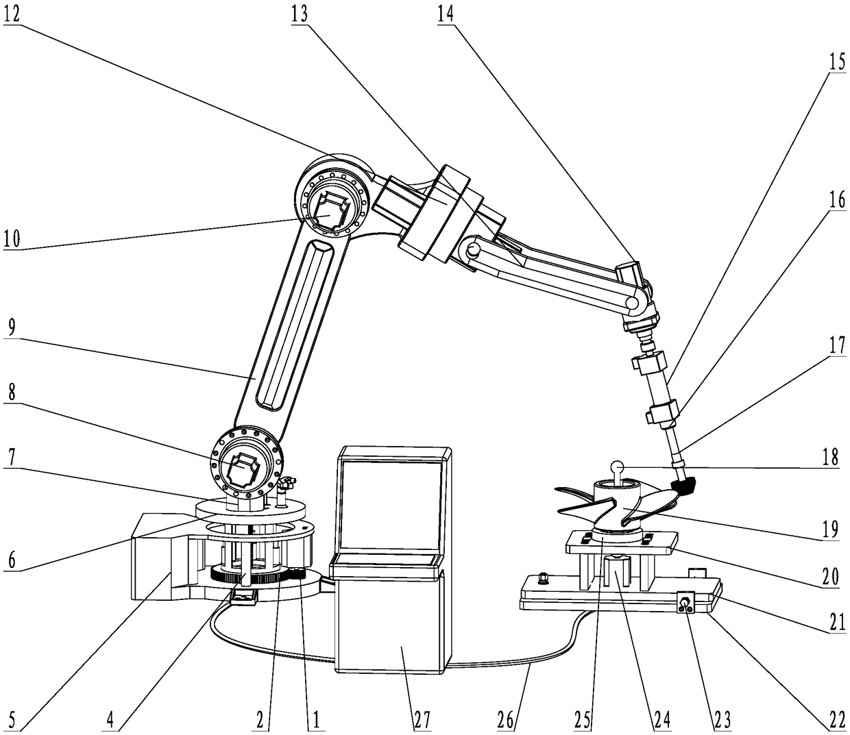 Propeller grinding and polishing industrial robot and grinding and polishing method