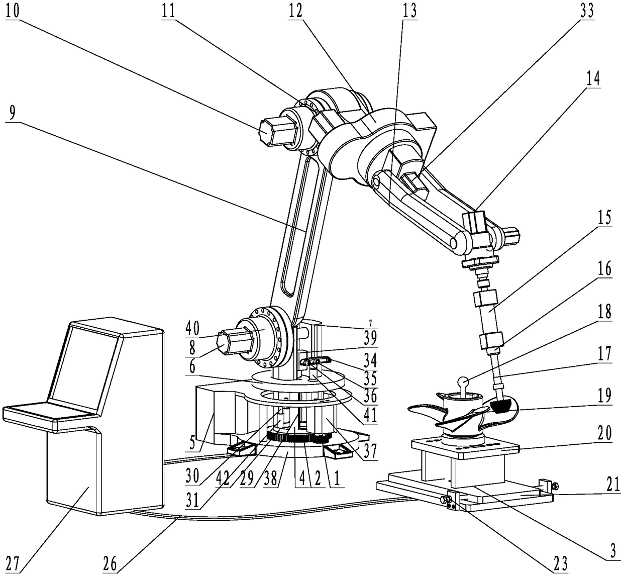 Propeller grinding and polishing industrial robot and grinding and polishing method