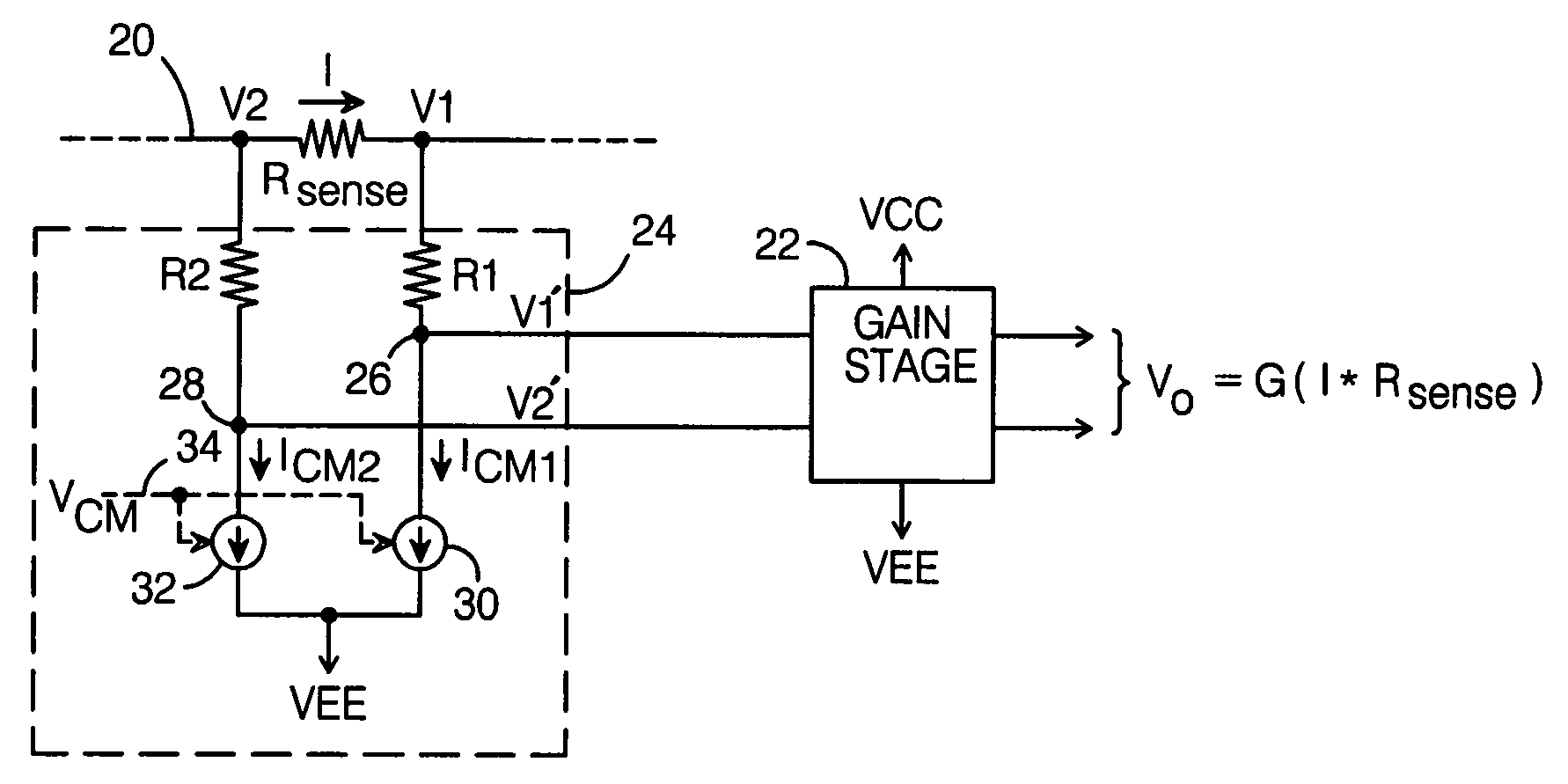 High-side current sense circuit with common-mode voltage reduction