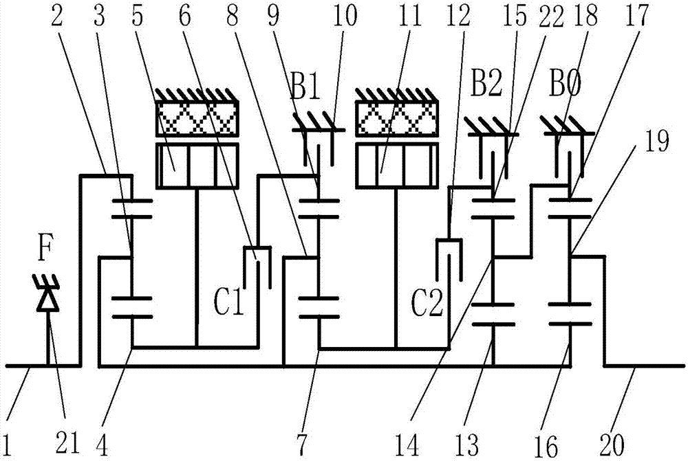 Four-mode hybrid power drive device for heavy vehicles