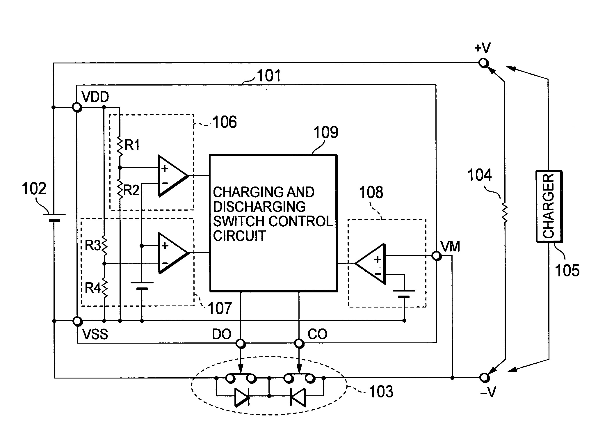 Charging and discharging control circuit, and charging type power supply device