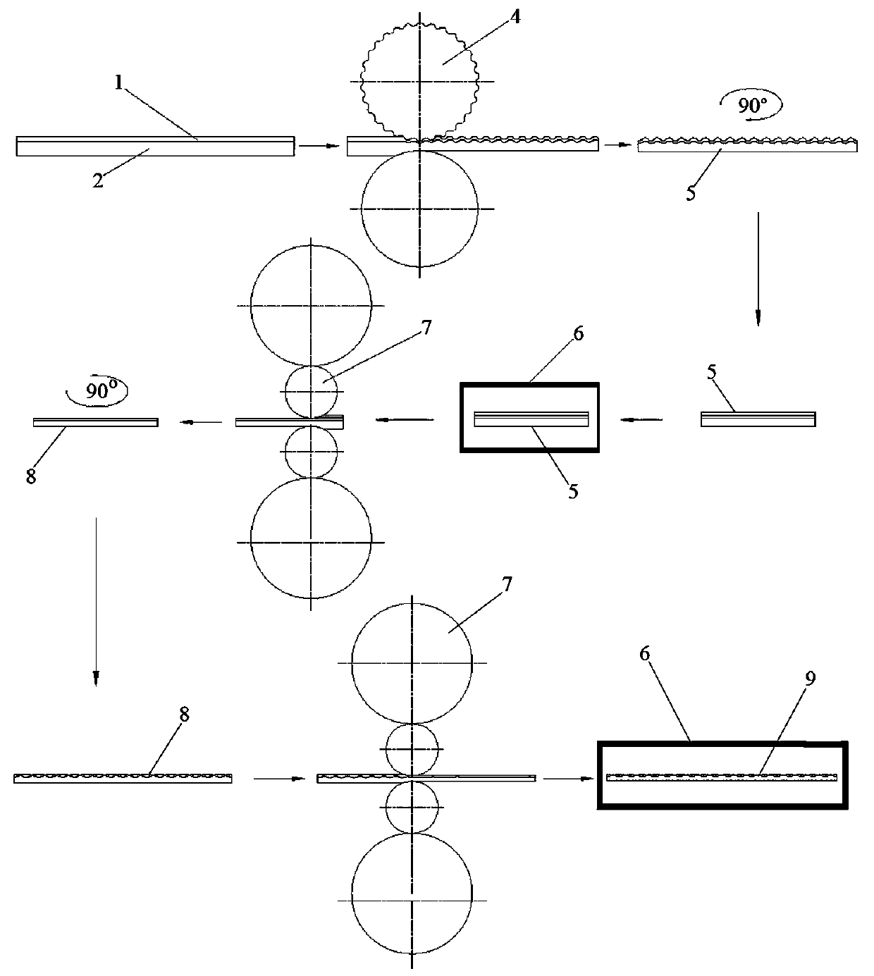 Method for continuously rolling metal composite substrate by corrugated roll and a flat roll