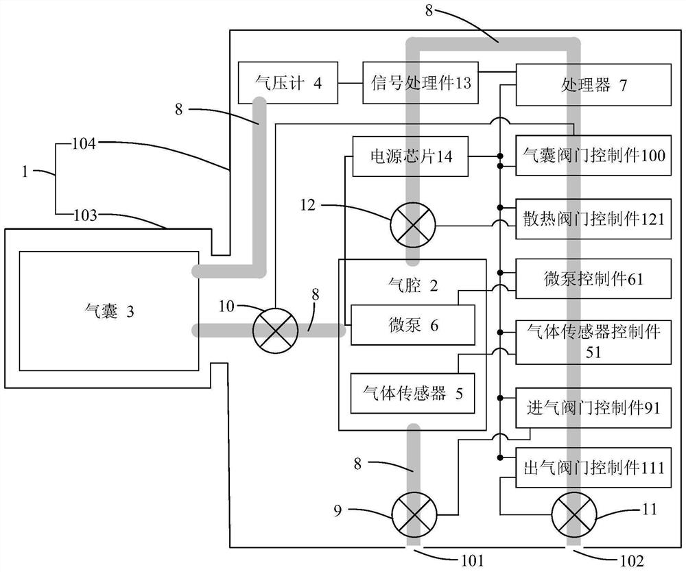 Wearable device with blood pressure and gas detection function