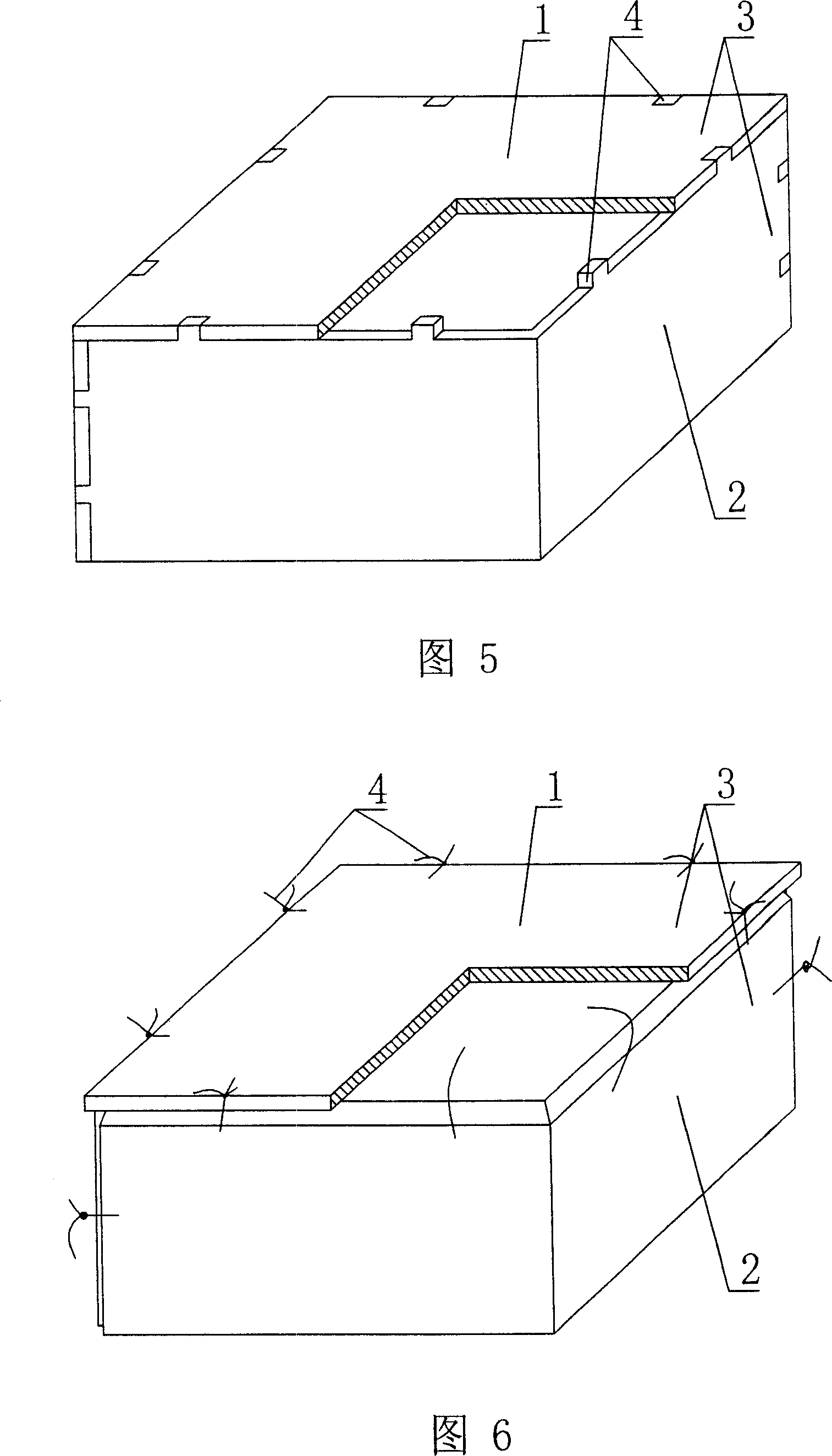 A hollow shuttering component in use for filling in concrete