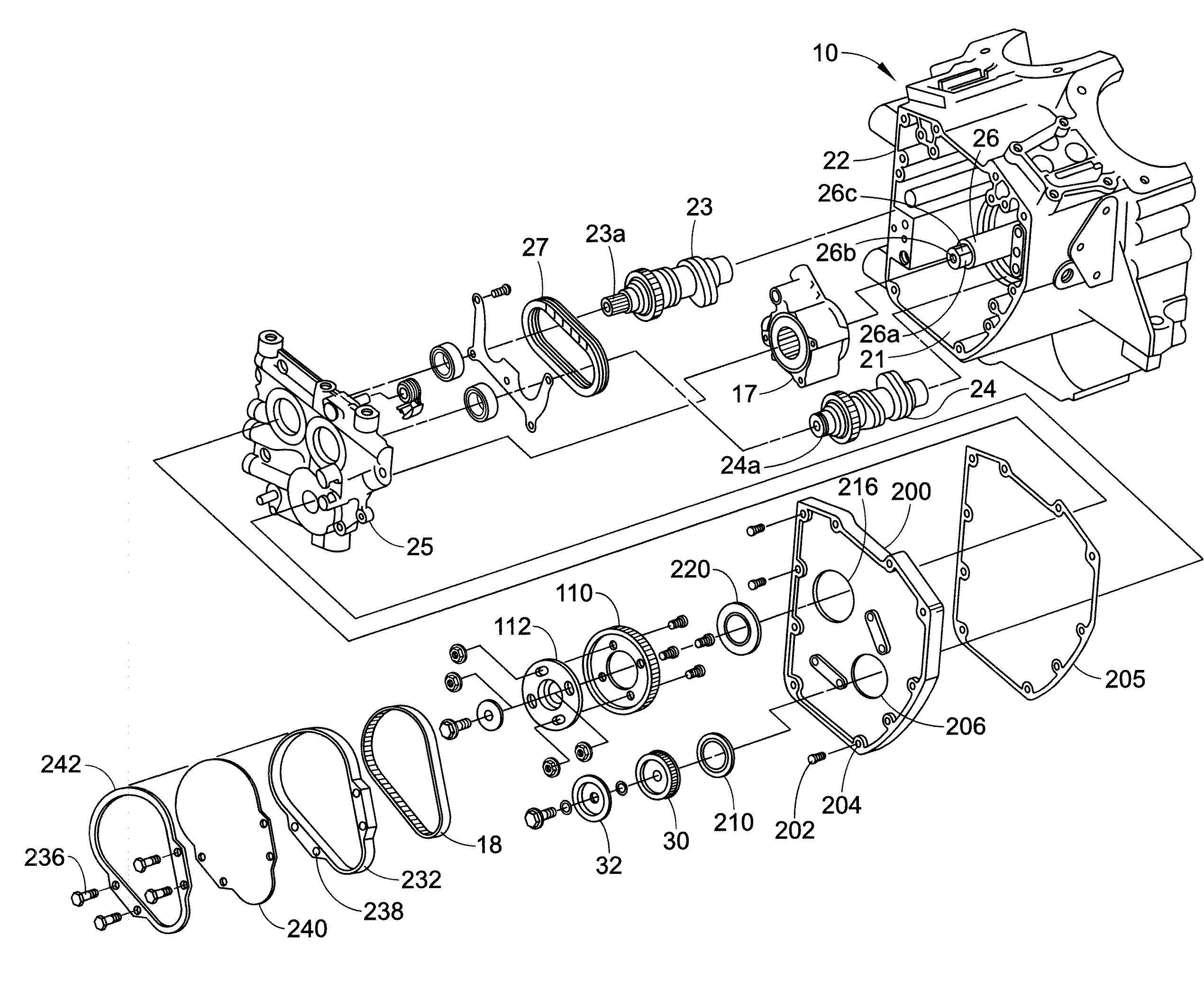 Air cooled Twin Cam V-Twin motorcycle engine timing belt system