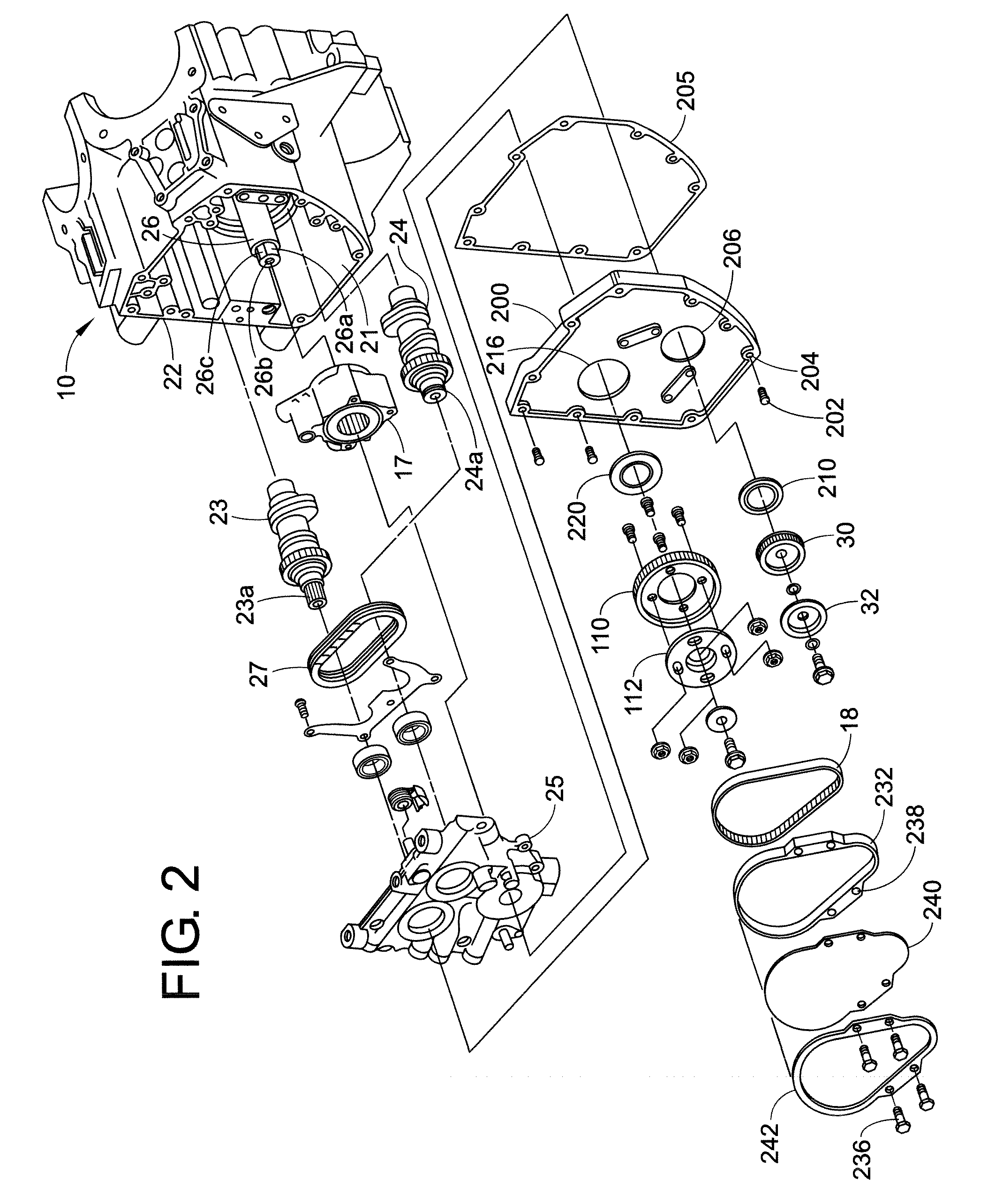 Air cooled Twin Cam V-Twin motorcycle engine timing belt system