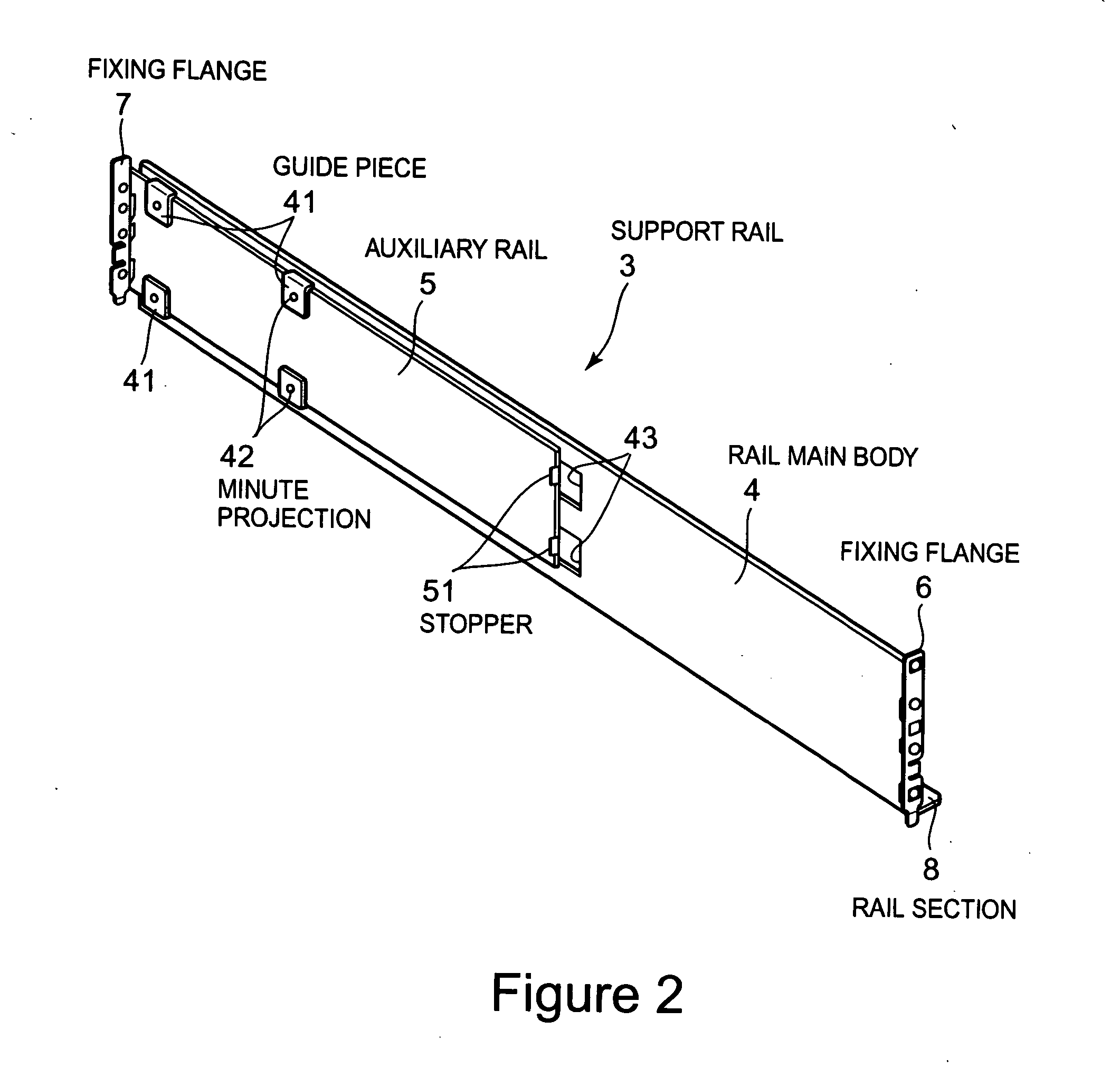 Rack system, adapter, rack frame, support rail, and method of making a rack system